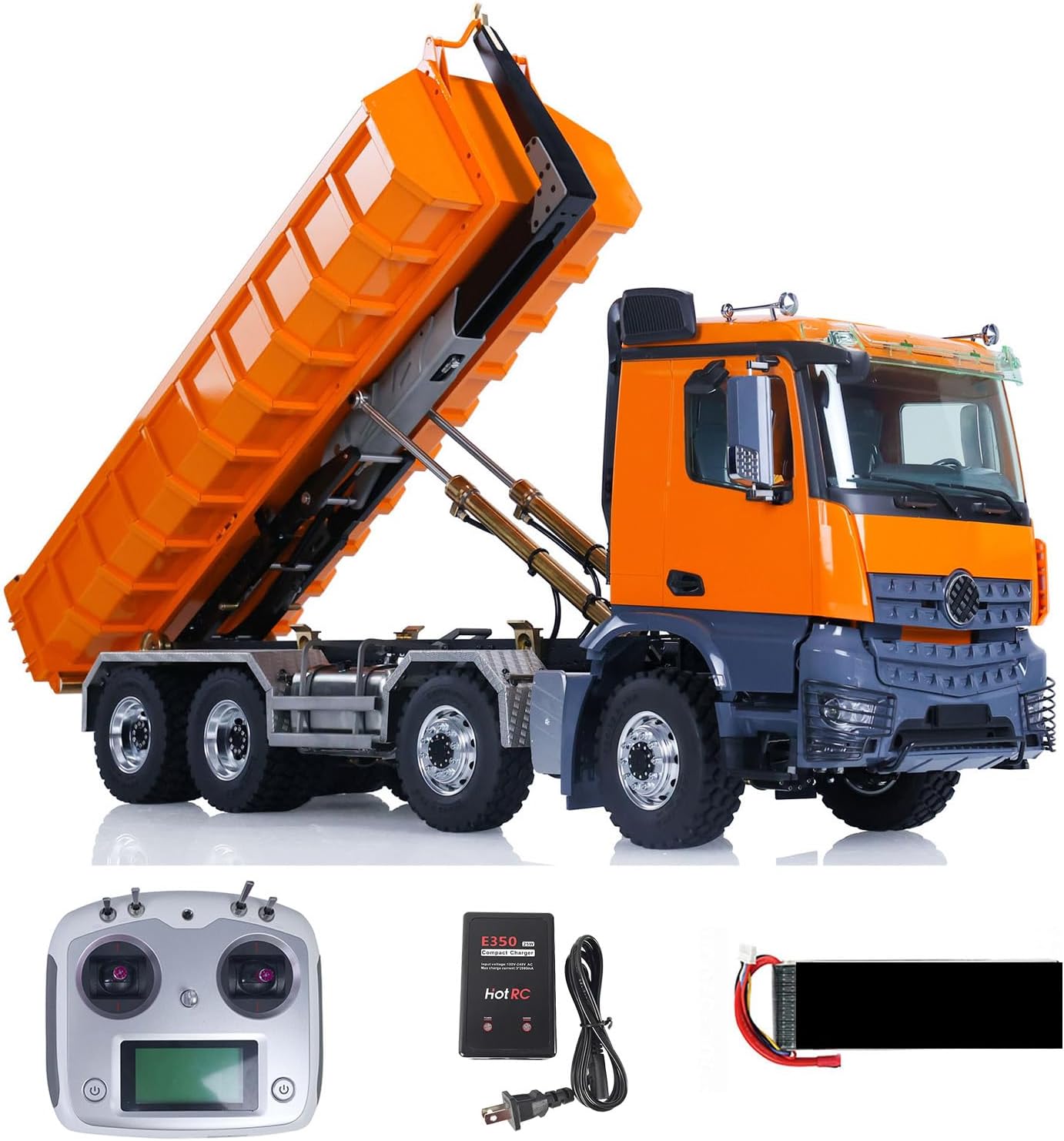 LESU 1/14 8x8 Hydraulic RC Dump Truck 2-Speed Transmission Roll On/Off Metal RTR Tipper Cars Model Shift Steering Servo Lock Differential Light Sound System Hobby Grade Model