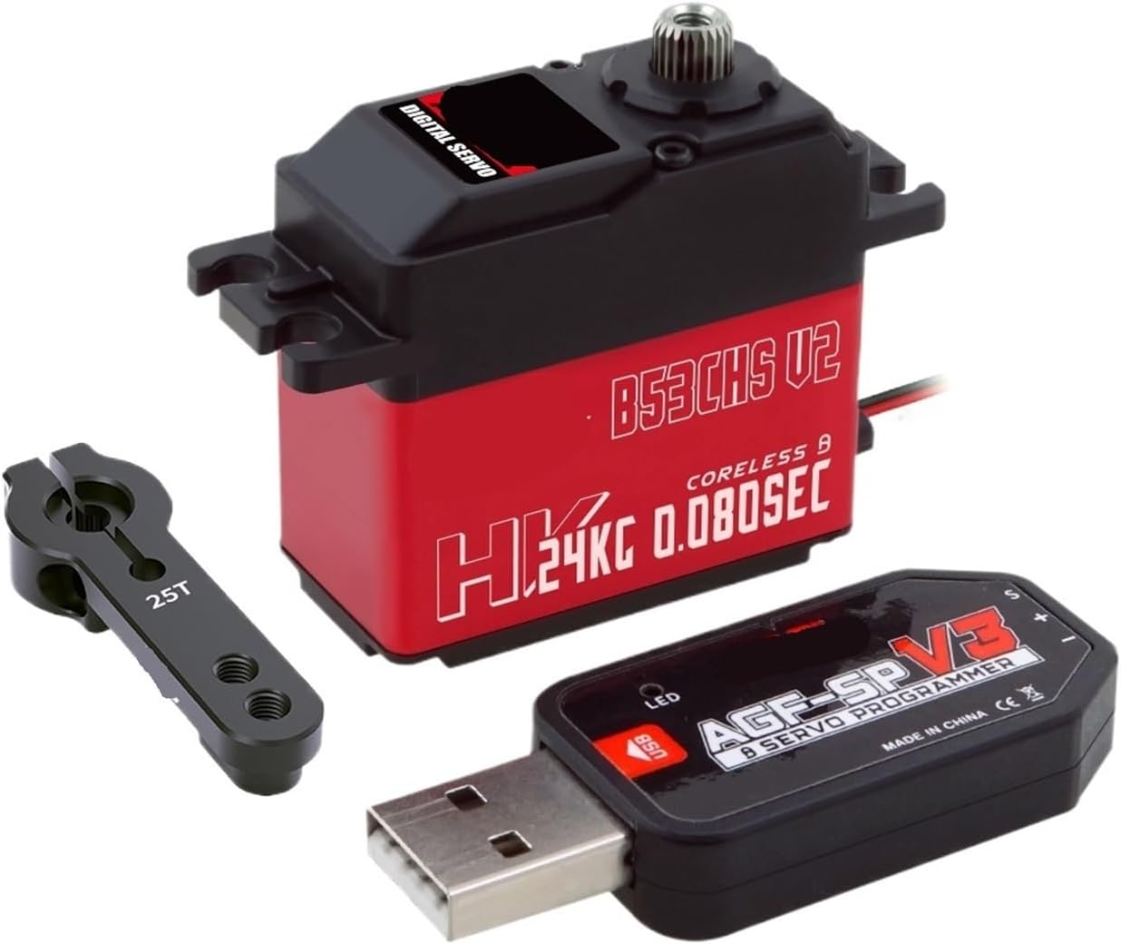 B53CHS V2 Ultra High Speed ​​HV 0.08 sec 24 kg Digital Coreless Steering Servo for 1/12 1/10(B53CHS V2 24kg Set3)