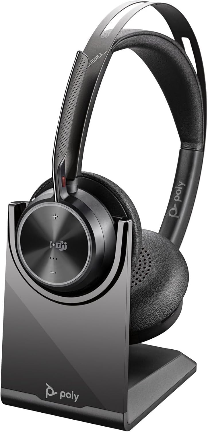 Poly - Voyager Focus 2 UC USB-A Headset with Stand (Plantronics) - Bluetooth Stereo Headset with Boom Mic - USB-A PC/Mac Compatible - Active Noise Canceling - Works with Teams (Certified), Zoom & more