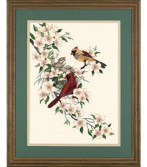Dimensions 11 x 15 Cardinals In Dogwood Crewel Embroidery Kit