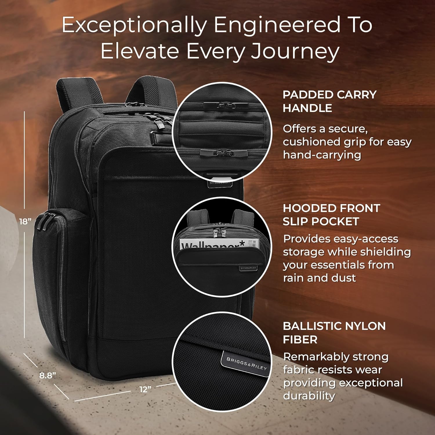 Briggs & Riley Traveler Backpack - Carry On Travel Backpack for Women & Men, Personal Item Travel Bag, Lightweight & Durable, Padded Straps, Fits up to 15