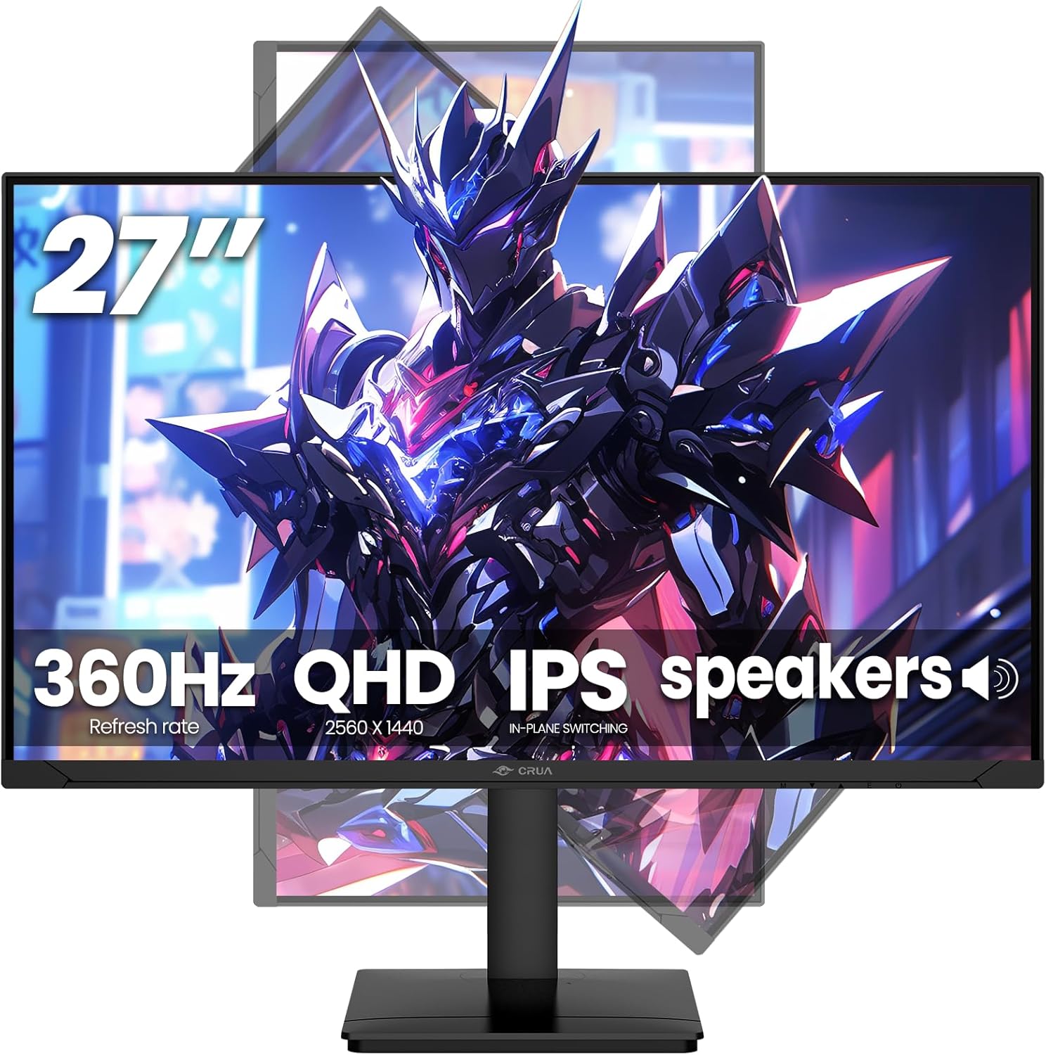 CRUA 27'' Gaming Monitor 360HZ 2k 1440P 120%sRGB IPS Computer Display Screen, Height/Pivot/Swivel/Tilt Adjustable Vertical Monitor Support FreeSync,Built in Speaker, DP1.4 & HDMI2.1, Wall Mount-Black