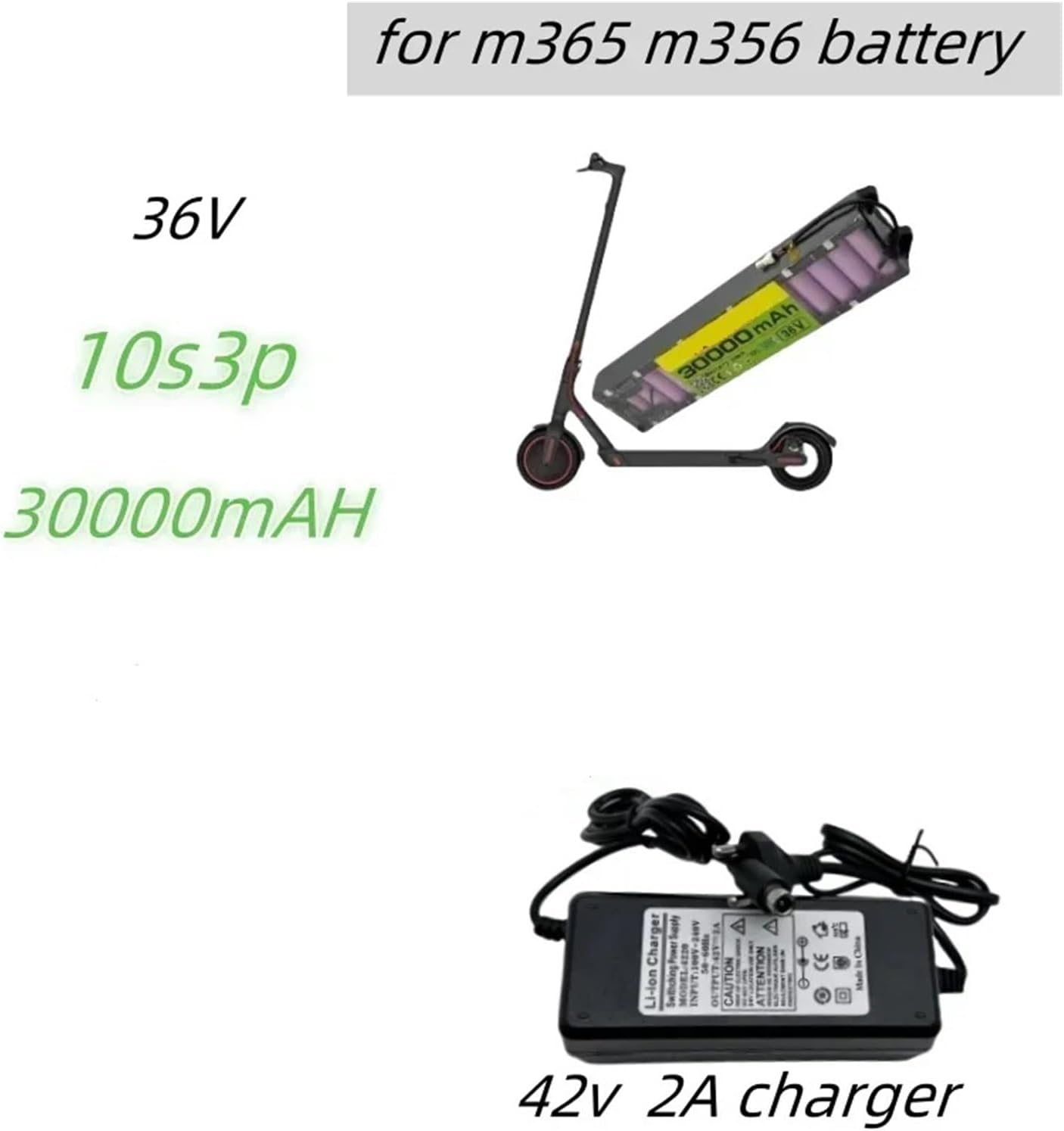 36V 30Ah Battery Equipped with BMS Add Charger, Compatible for Xiaomi Scooter M365 M356 Pro Special Battery Pack 36V Li-ion Battery 30000mAh
