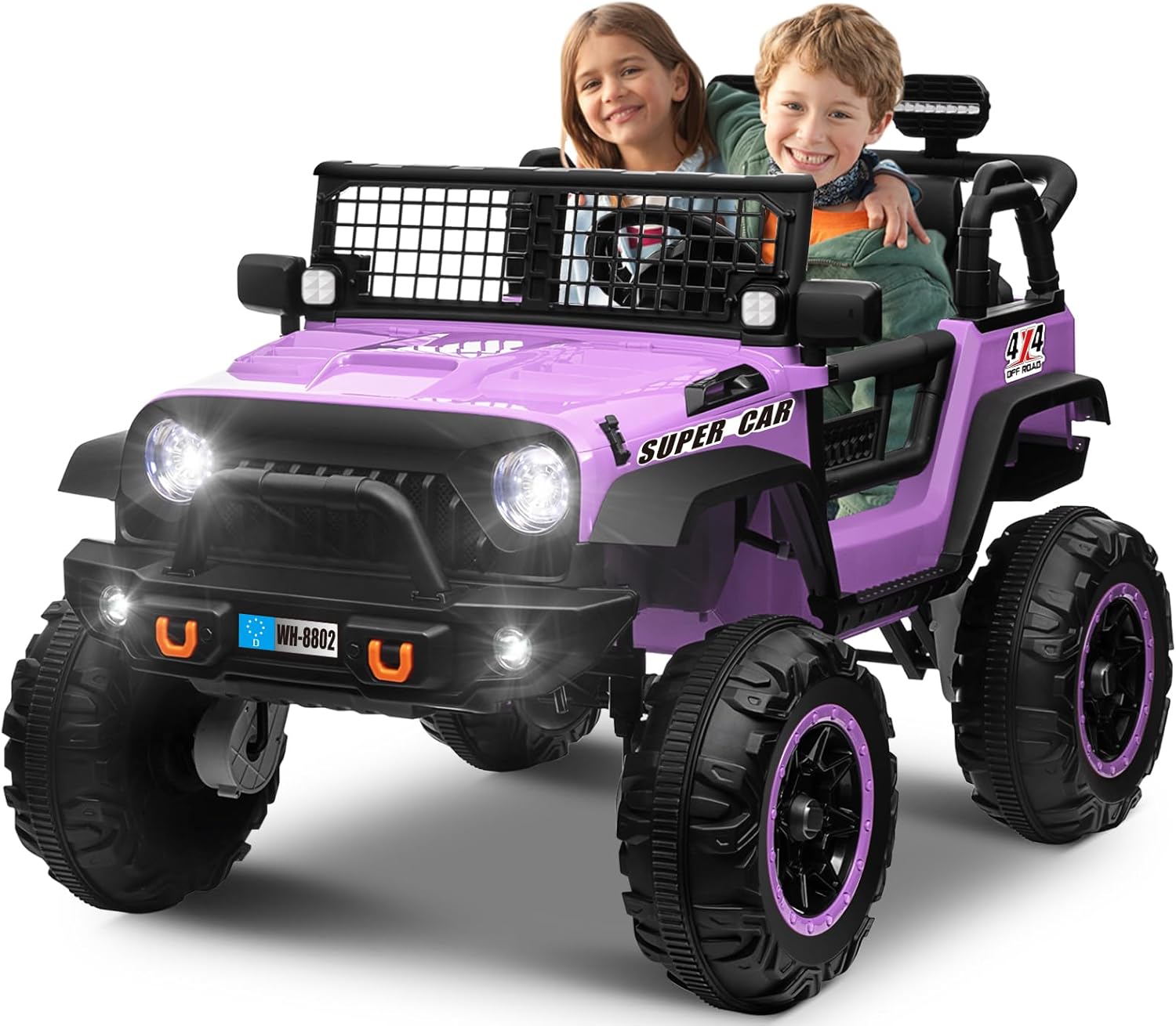 OTTARO 24V 4WD/2WD Switchable Ride on Cars, 2 Seater Kids Electric Vehicle Truck with 20 Inch Seater, 4x100W Motors, 4 Shock Absorbers, Music Play,Bright Light, Remote Control (Purple Pink)