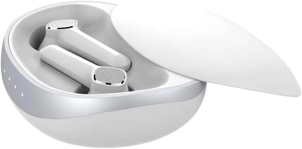 Bluetooth Headphones ENC Dual-Mic Talking Noise Canceling Earphones,Ultra Long Life Slider Wireless Headphones,Light-Weight Earbud with Mic for TV Smart Phone Laptop Computer Sports,White