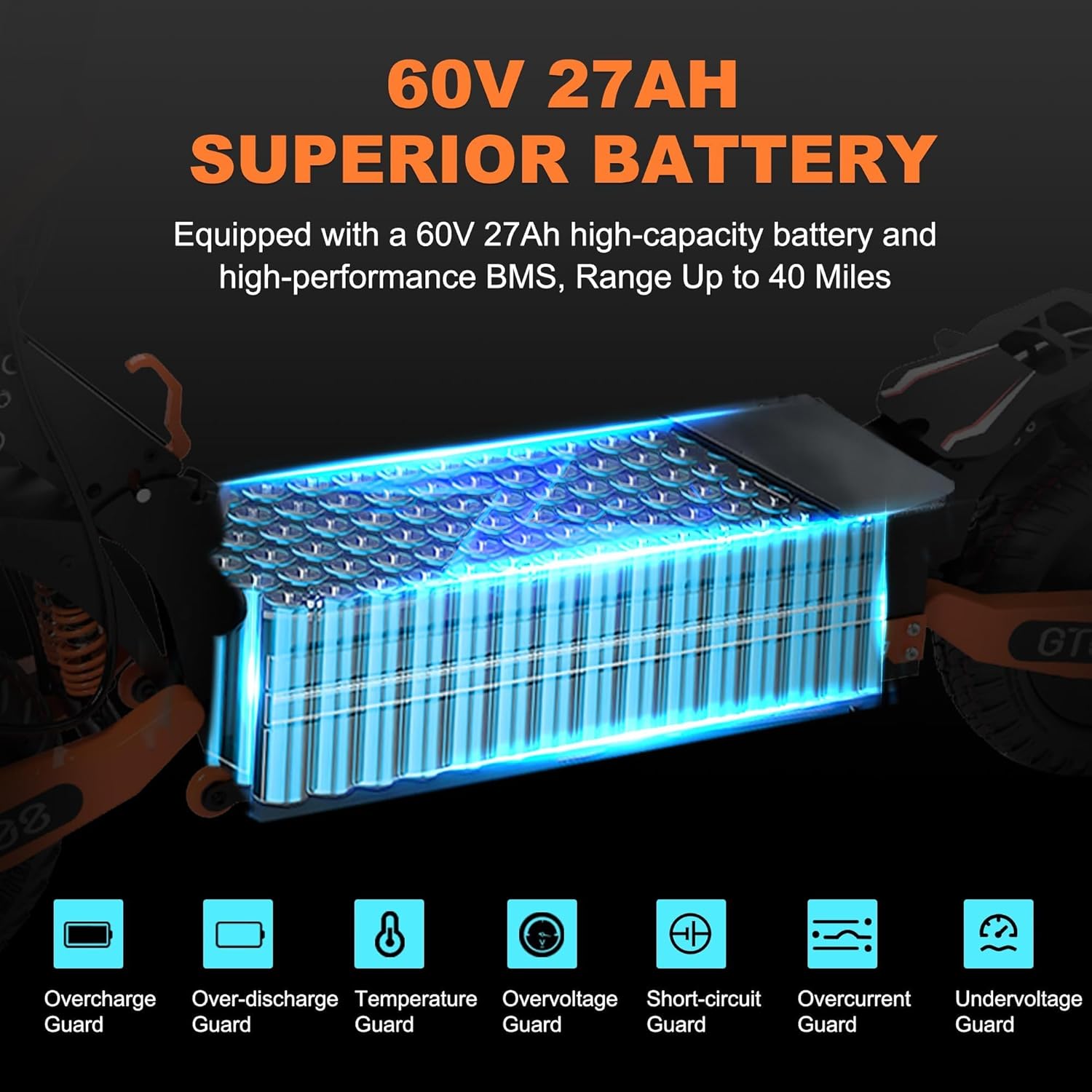 DOF 60V 27AH Electric Scooter for Adults, 5600W Dual Motor Commuter with 50MPH Speed & 40 Miles Range,11