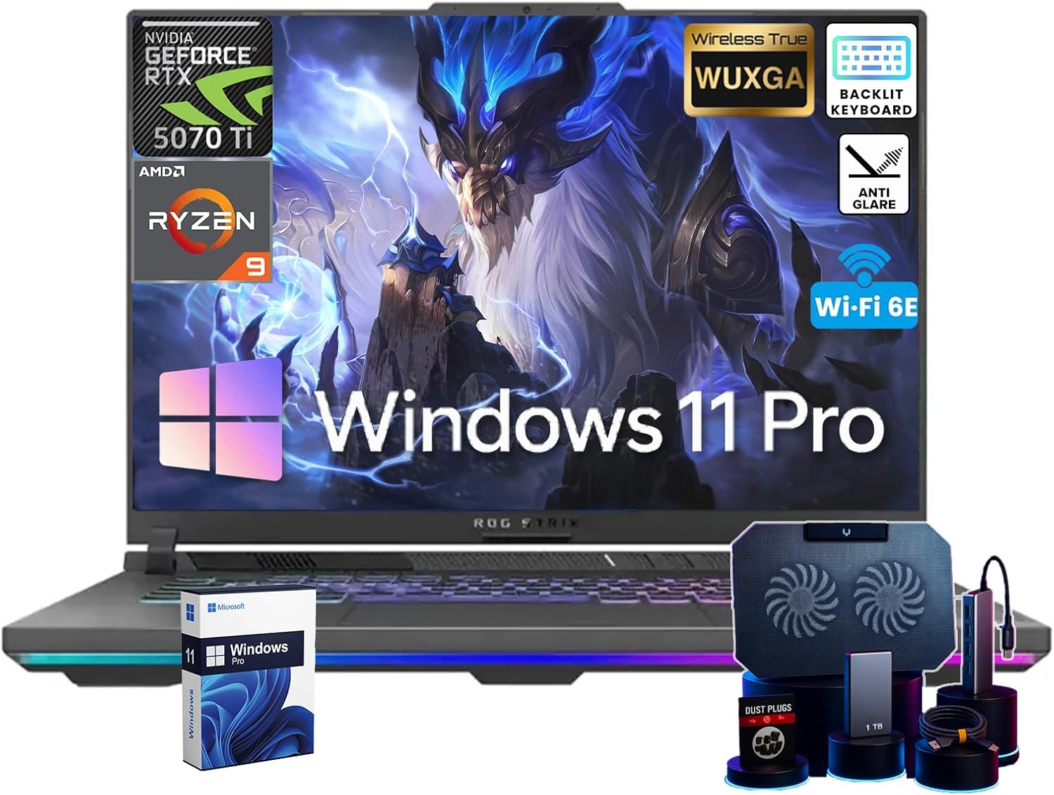 ASUS ROG Strix G16 Gaming Laptop | Dedicated GeForce RTX 5070 Ti 12GB GDDR7 | 16’’ WUXGA 300 nits Display | AMD Ryzen 9 8940HX(16-Core) | Backlit KB | Win 11 Pro | w/Accessories | 32GB DDR5+2TB SSD