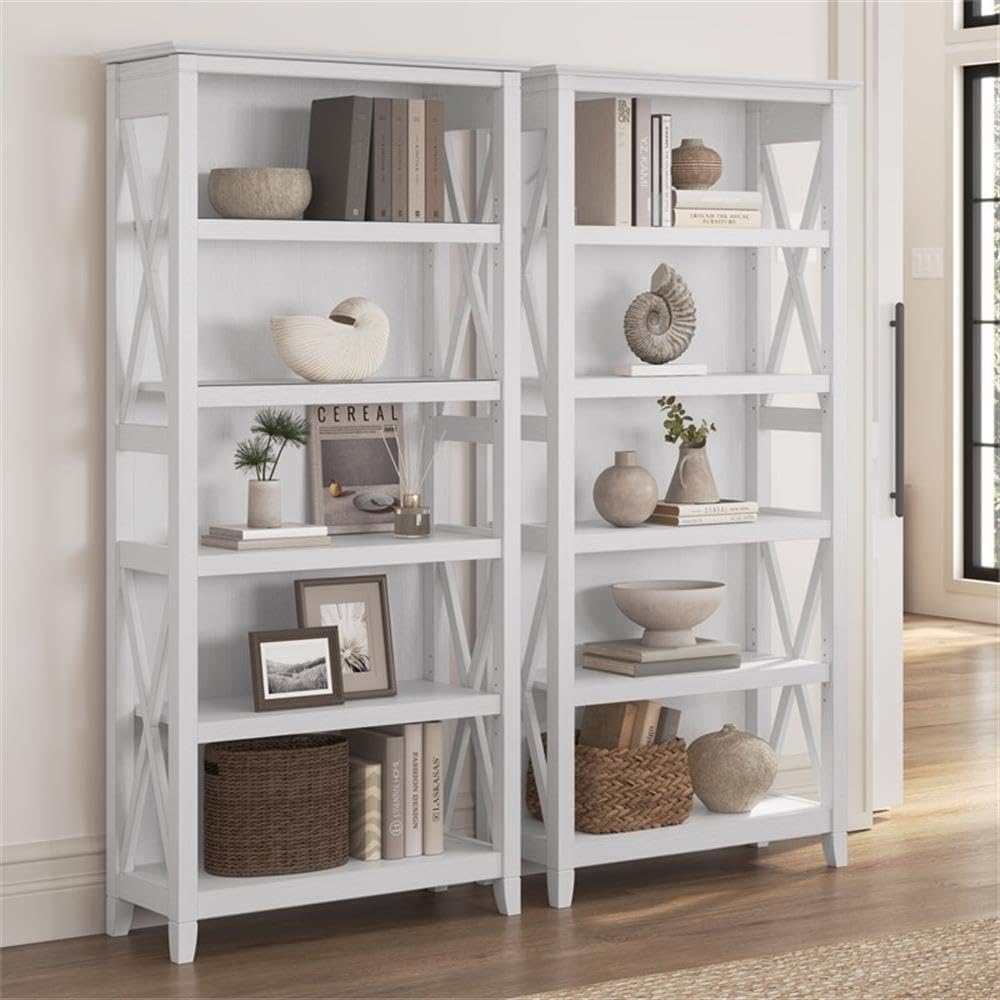 BOWERY HILL 5 Shelf Bookcase Set in Pure White Oak - Engineered Wood