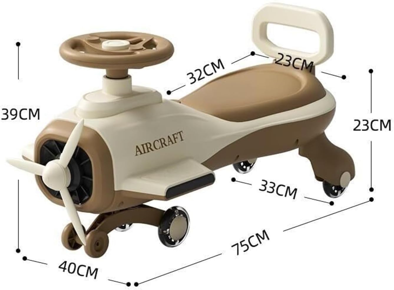 Wiggle Scooter Kids Ride On Car Airplane Wiggle Car with Music Light and Silent Flash Wheel for Indoor/Outdoor Toy Vehicl(Brown)