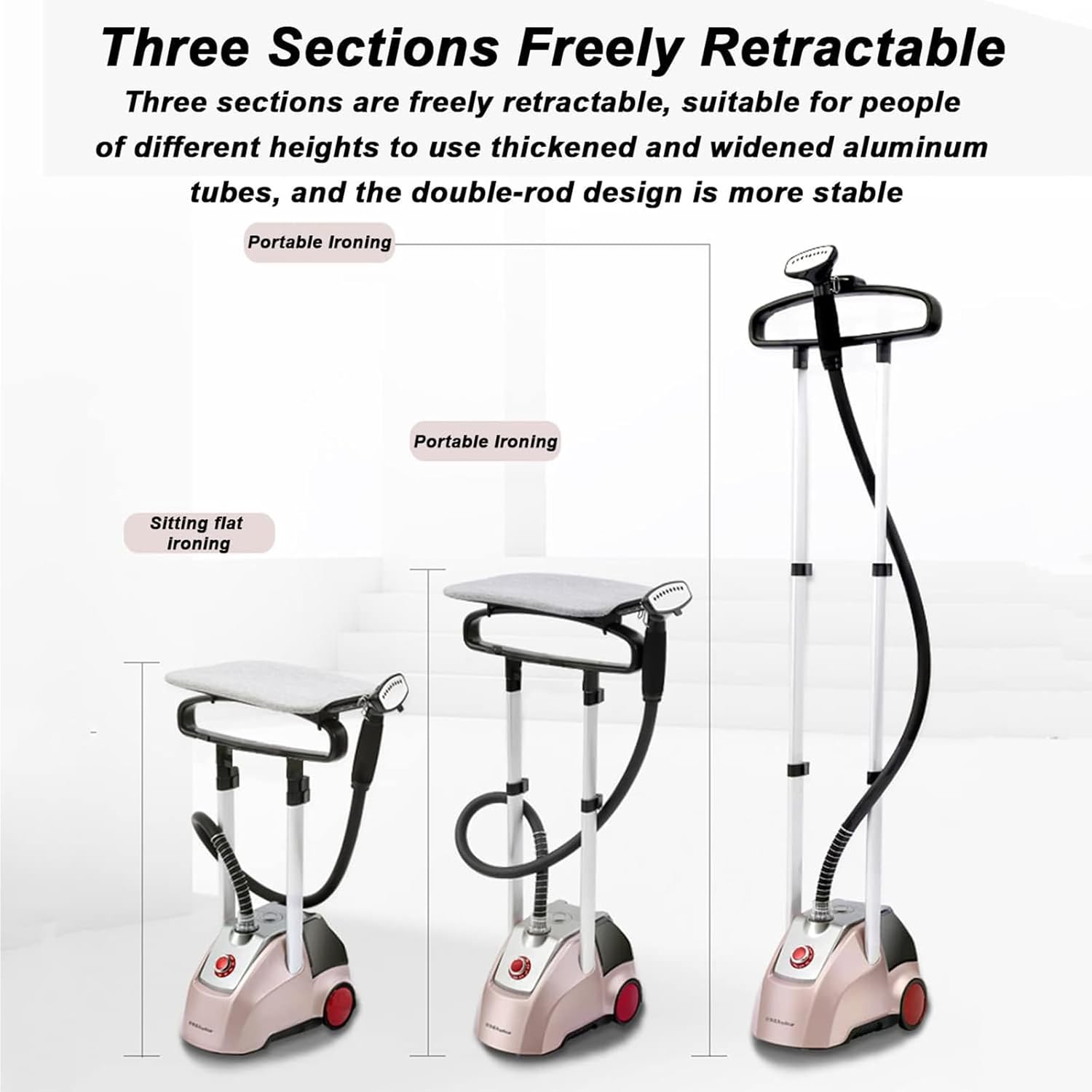 Xscxliny Clothing Steamer, 2000W Double Rod Clothing Steamer, 35S Fast Heating Continuous Steam Wrinkle Removal Machine, Steam Hanging Ironing Machine Household Small Handheld Vertical,A