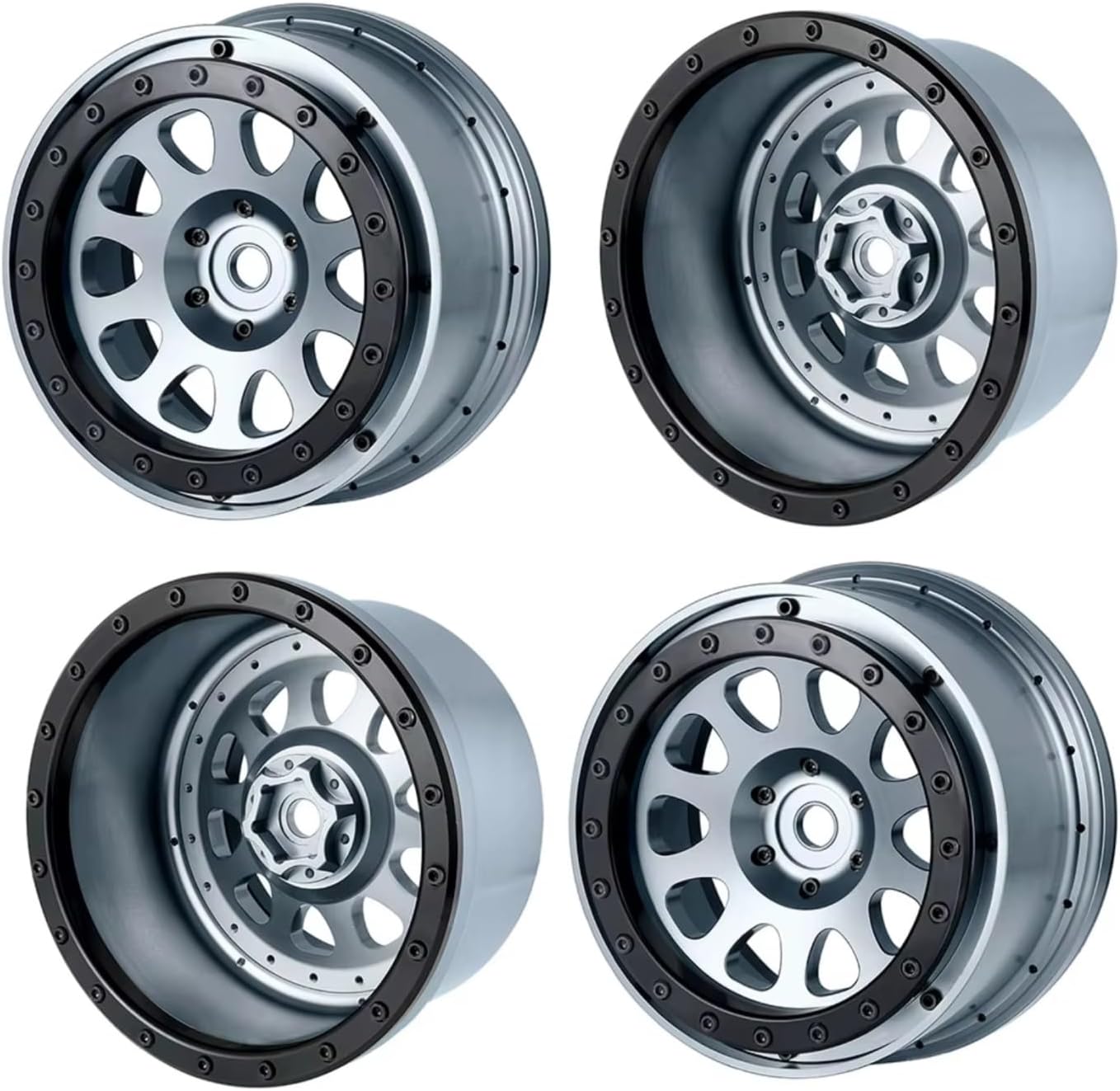 RC Car Upgrade Part For Traxxas For X-MAXX For DBXL For Kraton 8S 10151-13/00 1/5 4PCS 4.3inch Beadlock Wheels Rims Hubs 24mm Hex Tires RC Parts(Titanium)