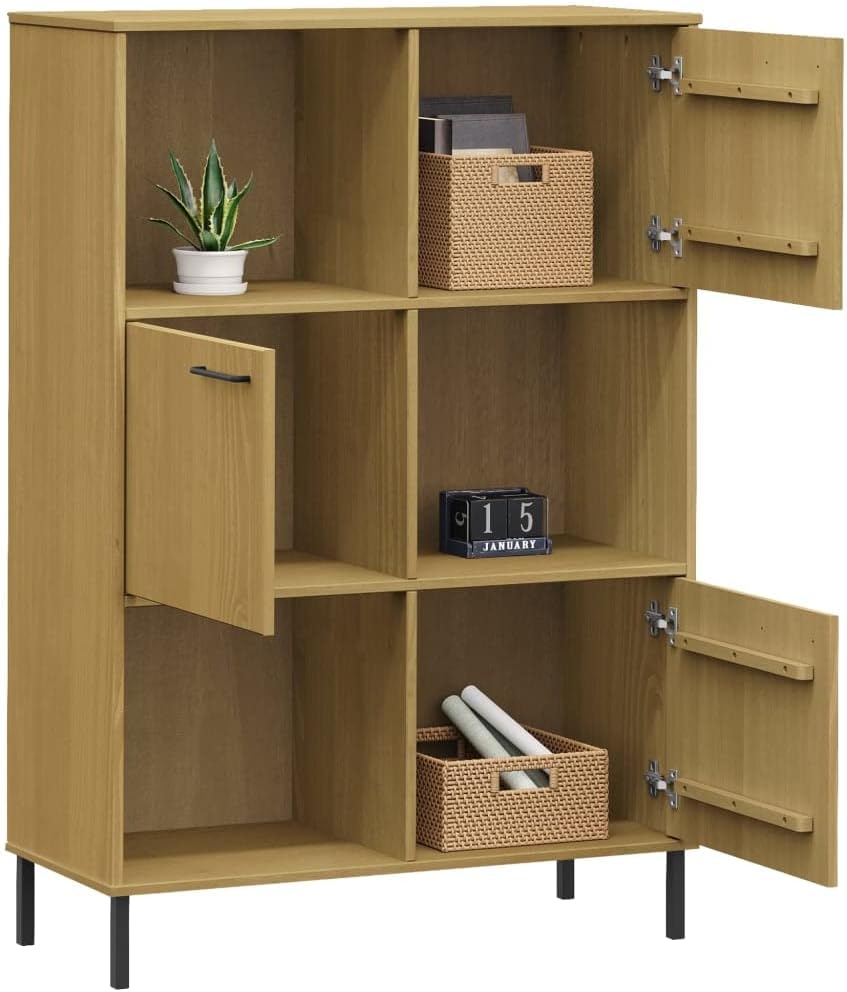 VRAXO Bookcase with Metal Legs Brown 35.4