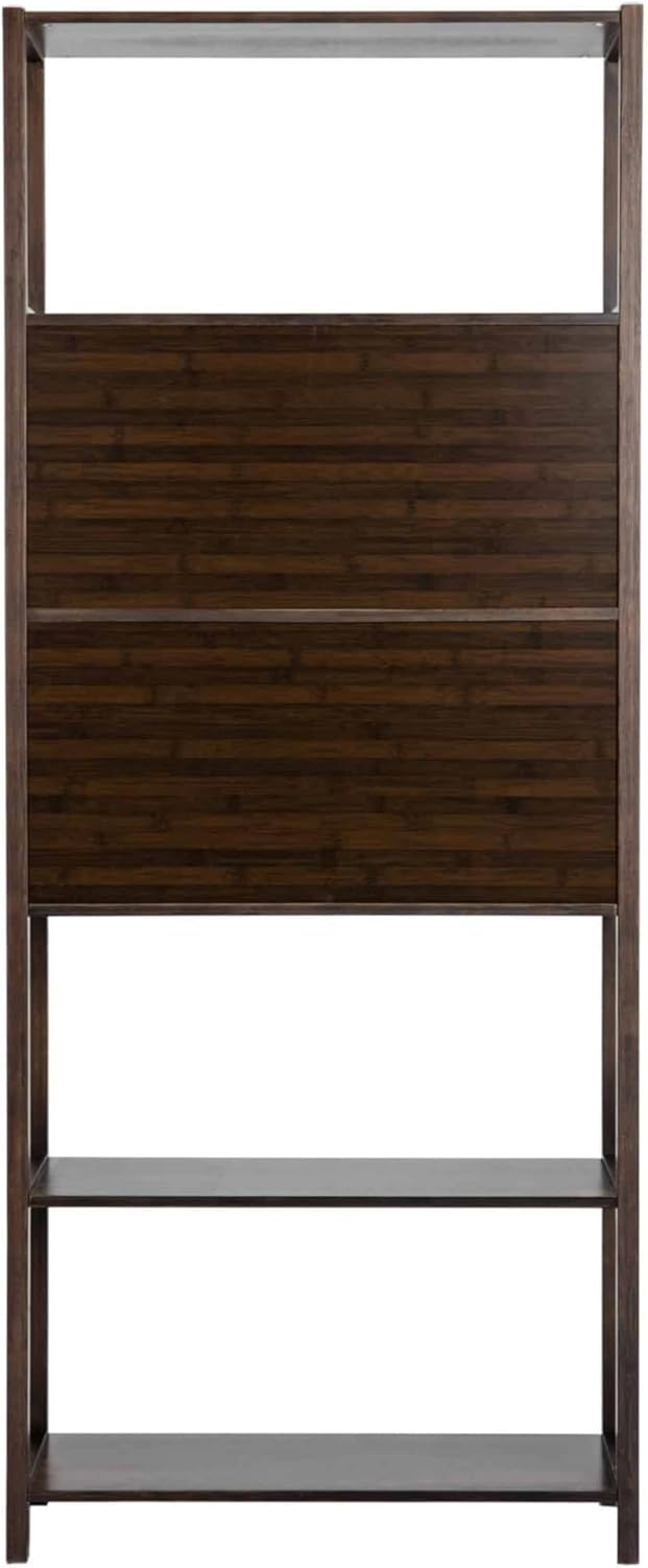 Benjara BM274297 68 in. Axa Bamboo Shelf Bookcase with Cabinet - Right Facing Dark Brown