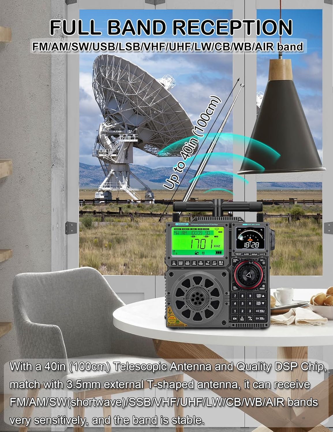 ZHIWHIS Shortwave Radio with SSB and Extra Antenna