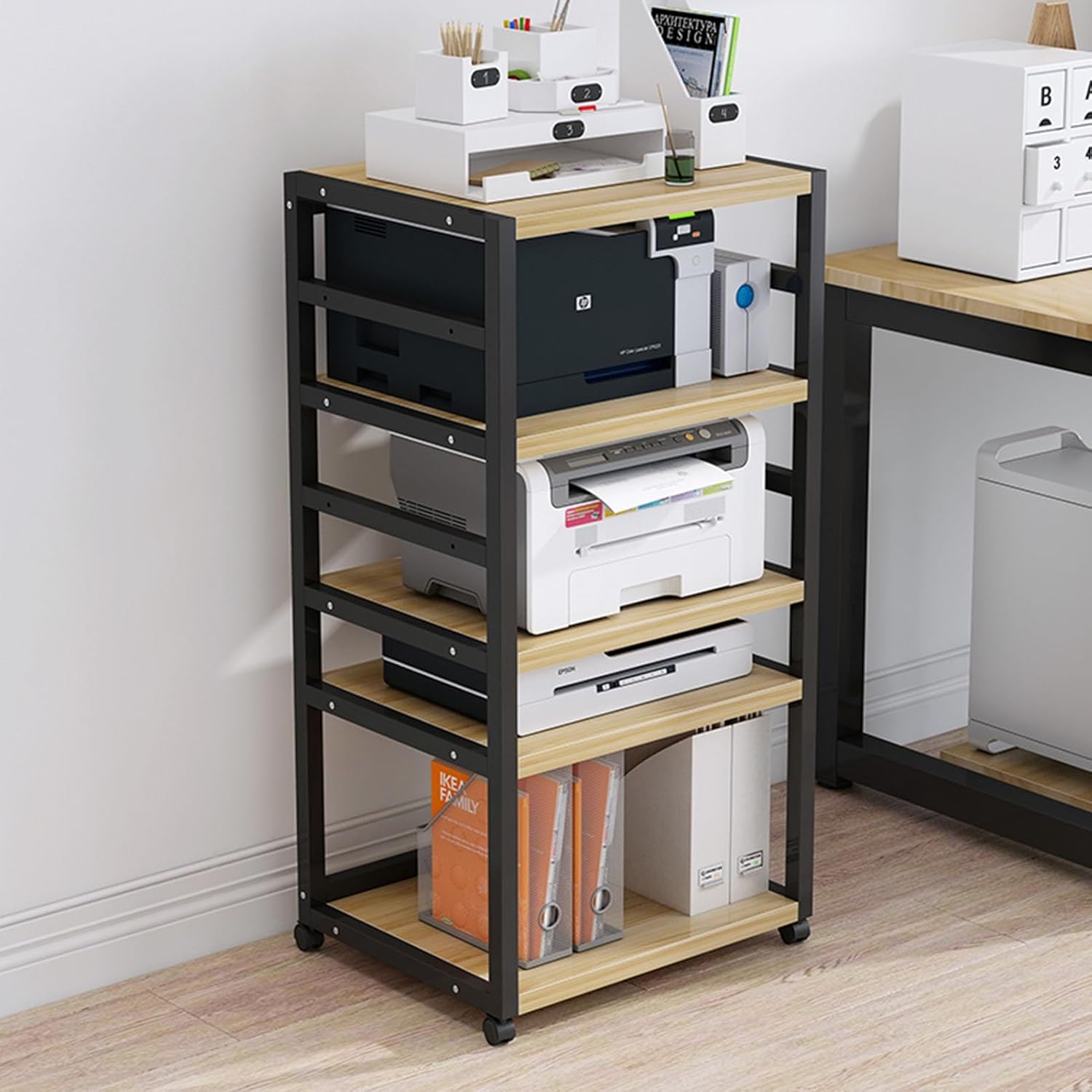 5 Tier Audio Rack Tower AV Media Stand Movable Corner Shelf CD Player Stand Stereo Component Cabinet with Height Adjustable Wooden Shelves for Home/Office/Theater (Size : B)