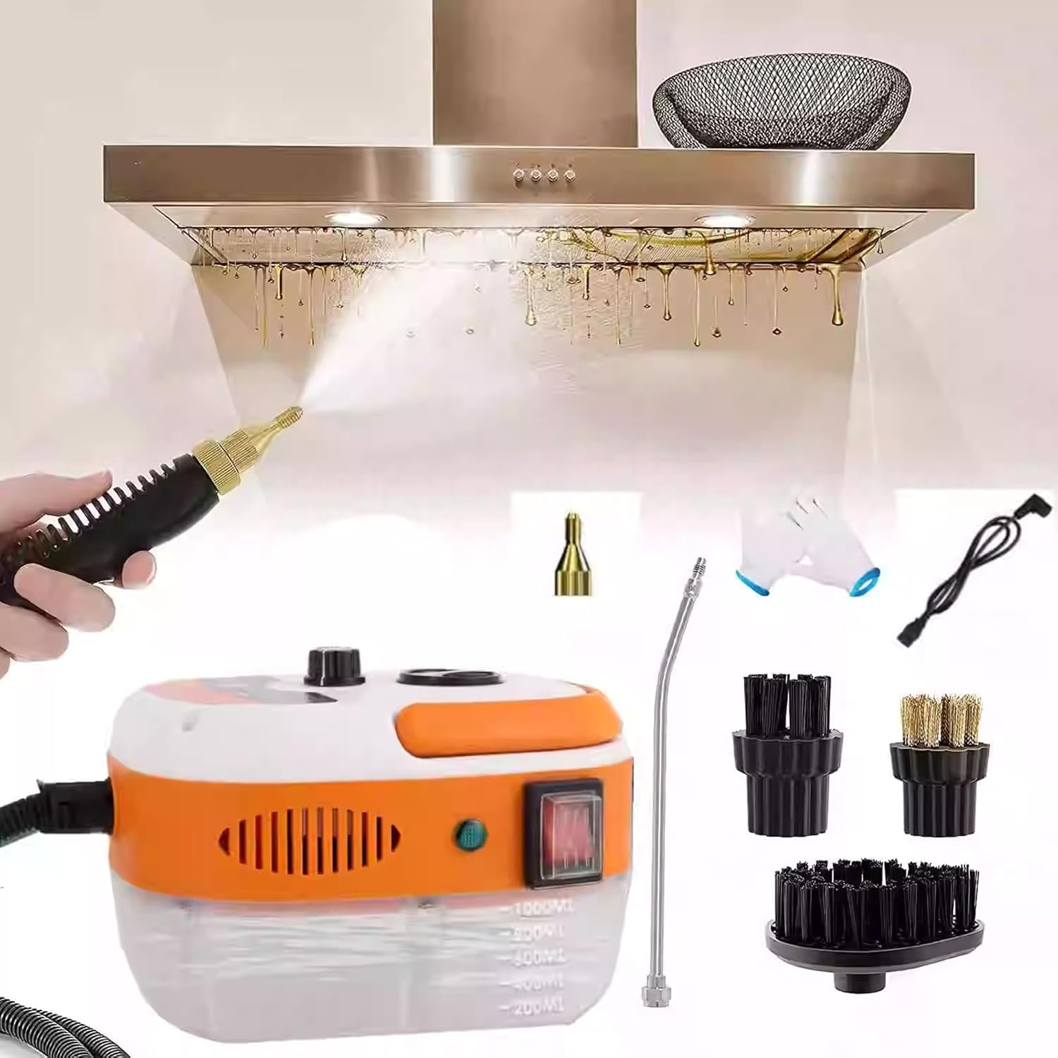 EnweMahi High Temperature Steam Cleaner, 3500W Portable Steam Cleaner for Home, with 1.2l Water Tank, Car Steam Cleaner, Air Conditioner, Kitchen, Range Hood Orange