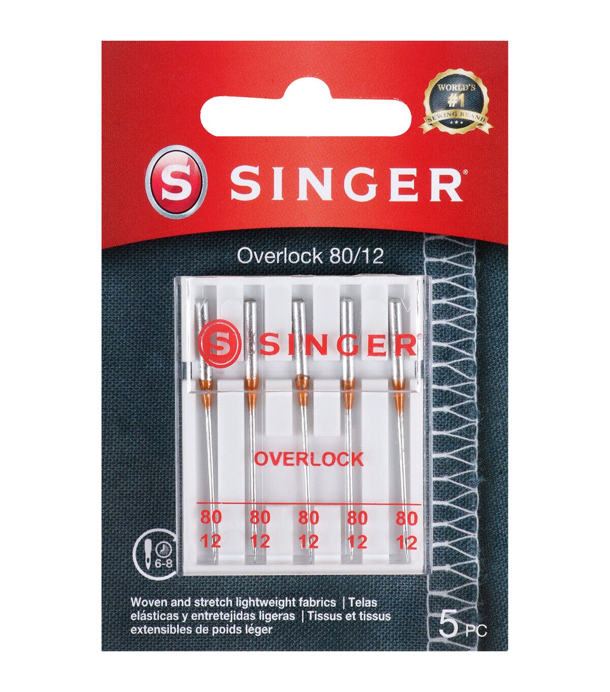 SINGER 80/12 Universal Regular Point Overlock Serger Needles 5pk