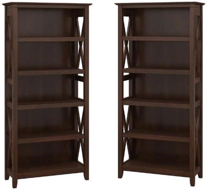 Home Square 5 Shelf Wood Bookcase Set in Bing Cherry (Set of 2)