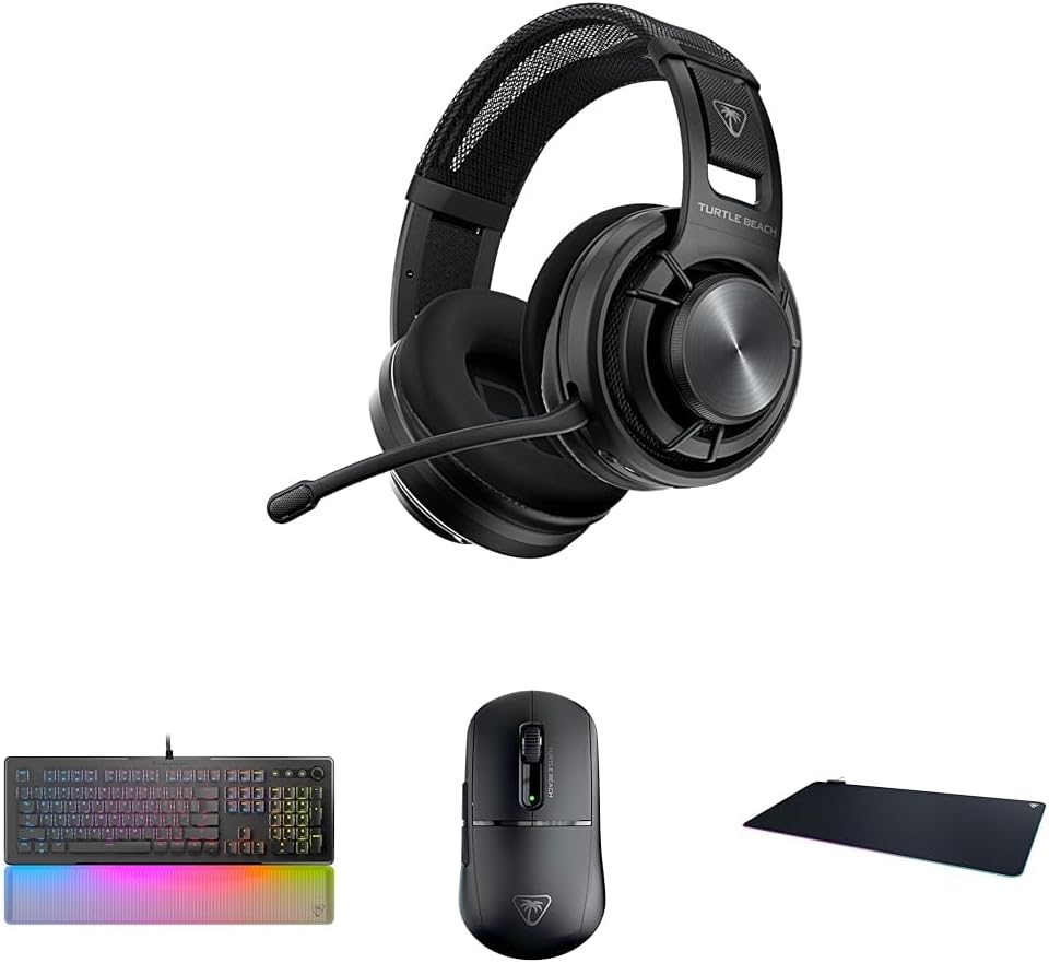 Turtle Beach PC Gaming Bundle: Atlas Air Wireless Open Back Headset + Vulcan II MAX Mechanical LED Keyboard + Burst II Air Ultra-Light Gaming Mouse + Sense Aimo XXL Ultra-Wide LED Mousepad (Black)