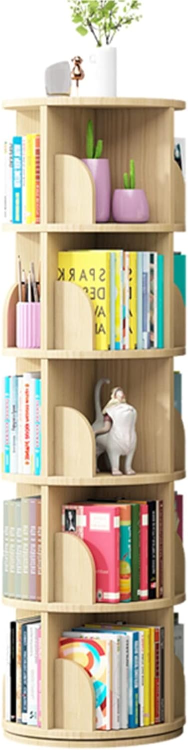 Bookcases Wooden Rotatable Bookshelf Multi-Layer Office Magazine Rack Student Bookshelf Can Be Rotated 360° (Color : Wood Color, Size : 46x46x159cm)
