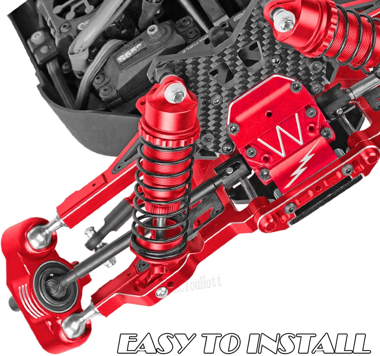 RC Suspension A Arms&Steering Blocks Axle Carriers&Gearbox Case w/43T/13T Diff Gear Mount&Camber Links Upgrades Part for 1/8 Typhon 6s BLX,1/7 Felony Infraction 6S BLX Limitless,Red