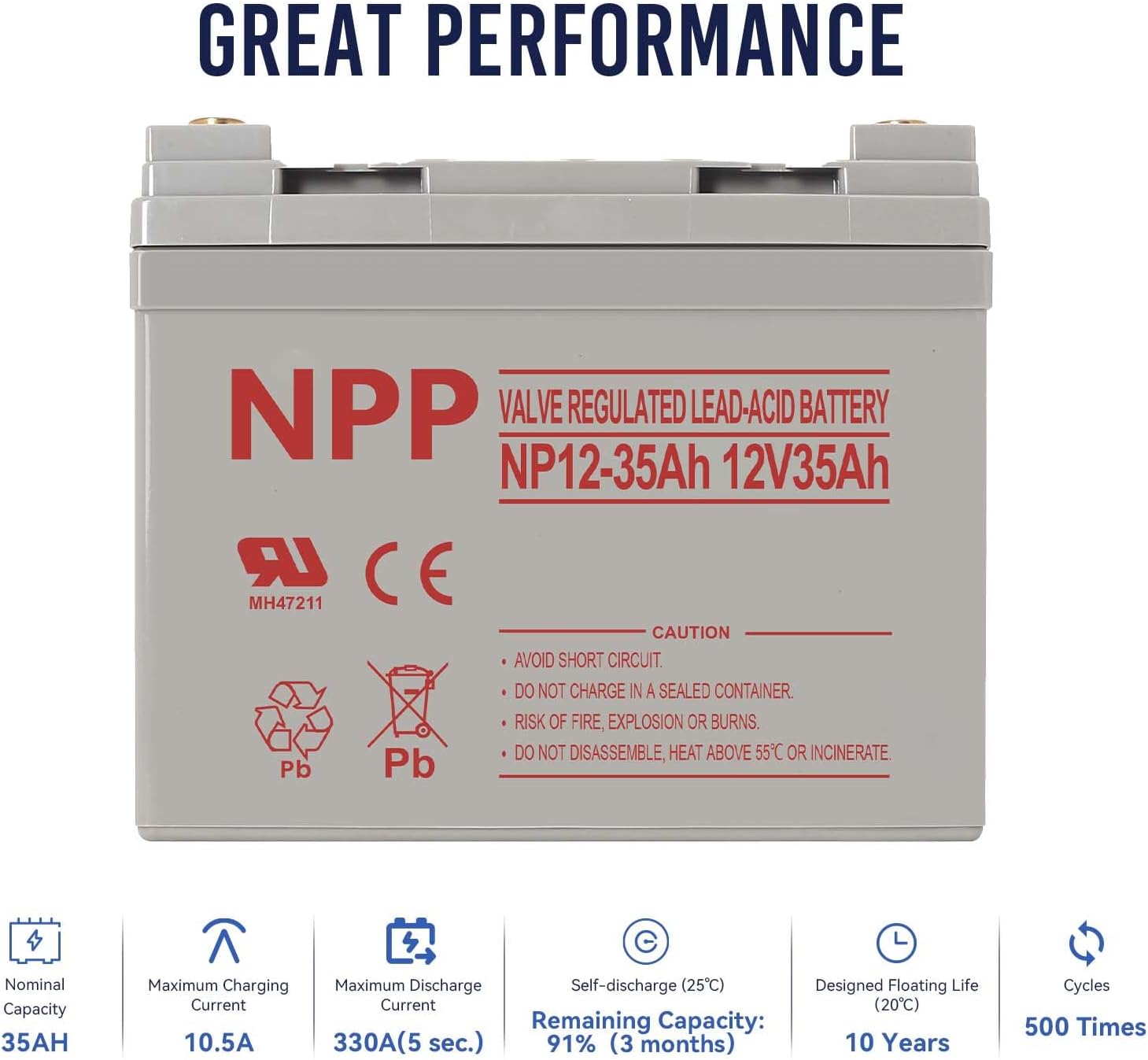 NPP 12V 35Ah SLA AGM Rechargeable Battery 2PCS with T14(M6) Terminal, Deep Cycle Replacement Lead Acid Battery for Jazzy Select, Electric Wheelchair, Mobility Scooter, Power Wheel