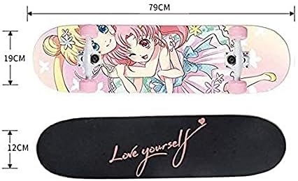 Four-Wheel Skateboard Full Set of Double Rocker Skateboard Professional Skateboard Maple Leaf Skateboard Suitable for Adults Teenagers and Children 79X19cm
