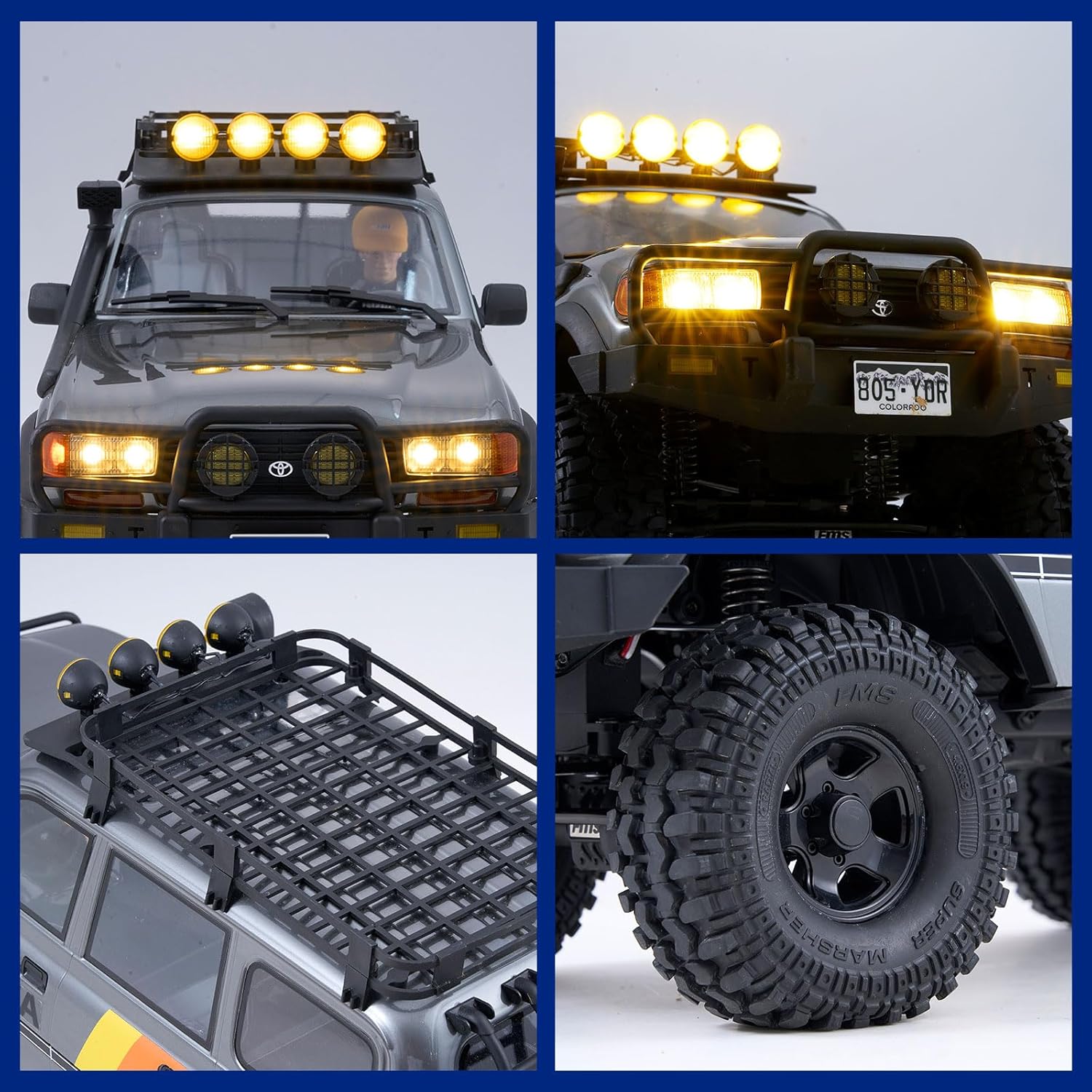 FMS 1/10 LC80 RC Crawler, FCX10 Toyota RC Rock Crawler with Lighting, Hobby Grade Offroad RC Car for Adults, RS Need to Complete (Grey)