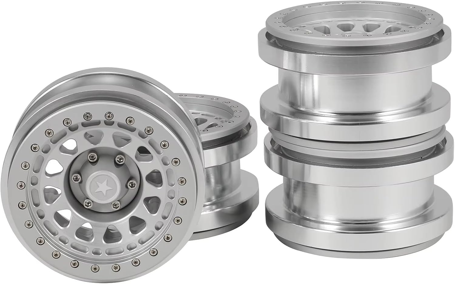 RC Car Parts Compatible with Axial SCX6 for JLU for Wrangler 1/6 RC Crawler Car Upgrade Parts 4Pcs CNC Metal 2.9 Inch Beadlock Wheel Hub Rim