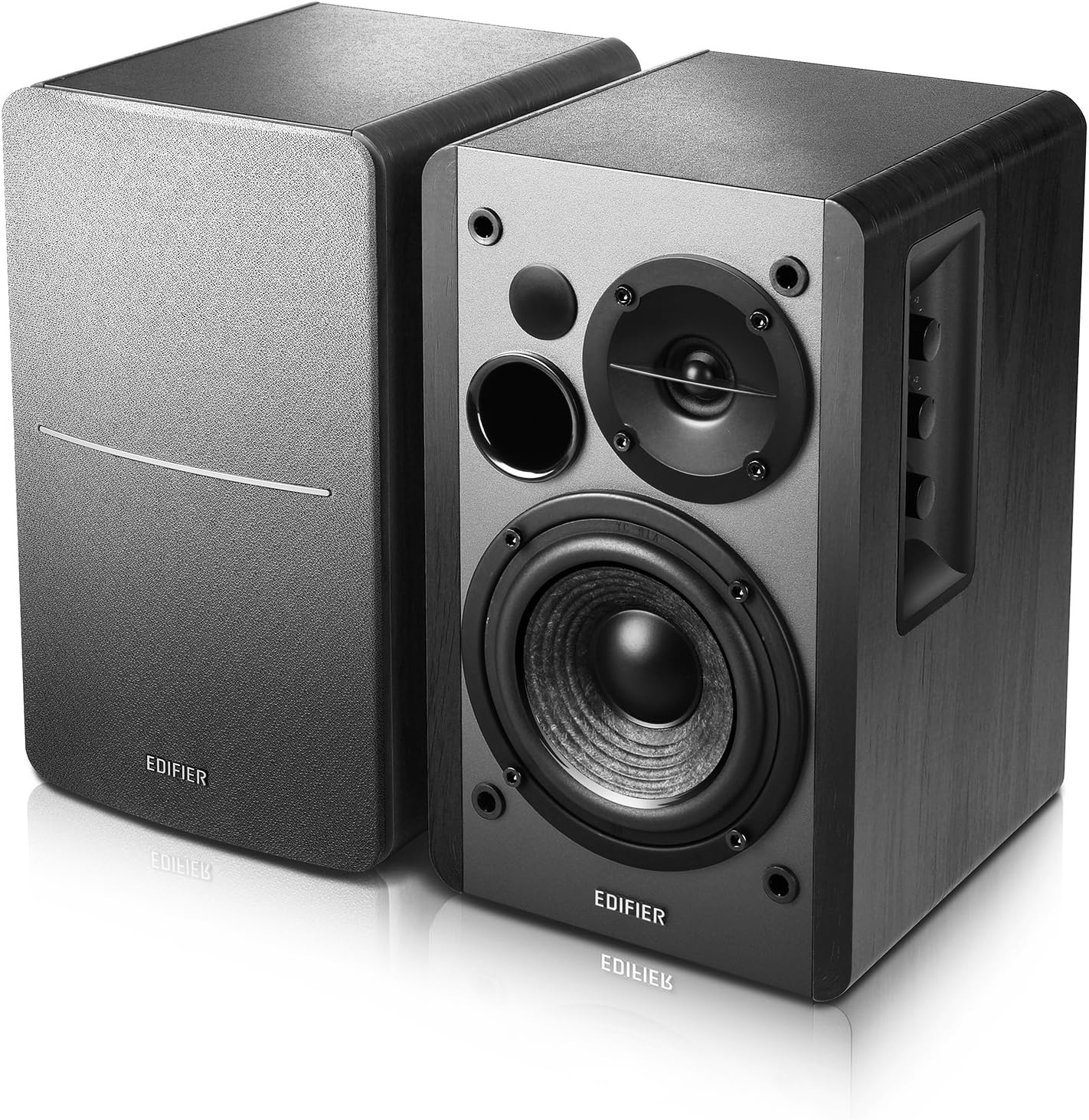 Edifier R1280DB Powered Bluetooth Bookshelf Speakers - Optical Input - Wireless Studio Monitors - 4 Inch Near Field Speaker - 42W RMS - Wood Grain (Black)