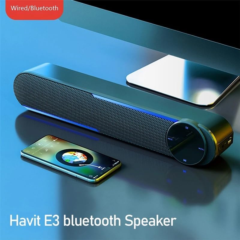 5.0 Speaker Portable 4D Surround HiFi Stereo Deep Bass Battery Anti-Swipe Noise Cancelling LED Light