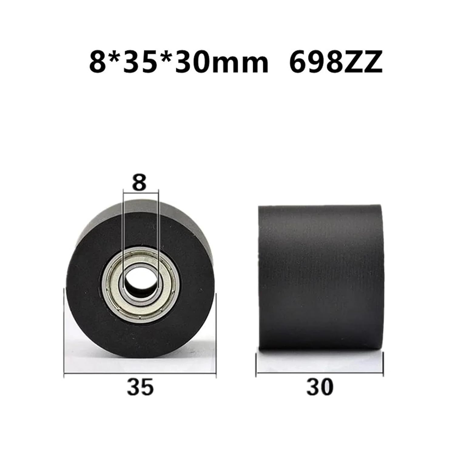 10pcs/40pcs Plastic Coated Bearing 8 * 35 * 30mm 698ZZ PU Soft Rubber Roller Guide Wheel Flat Pulley 8x35x30(40pcs)