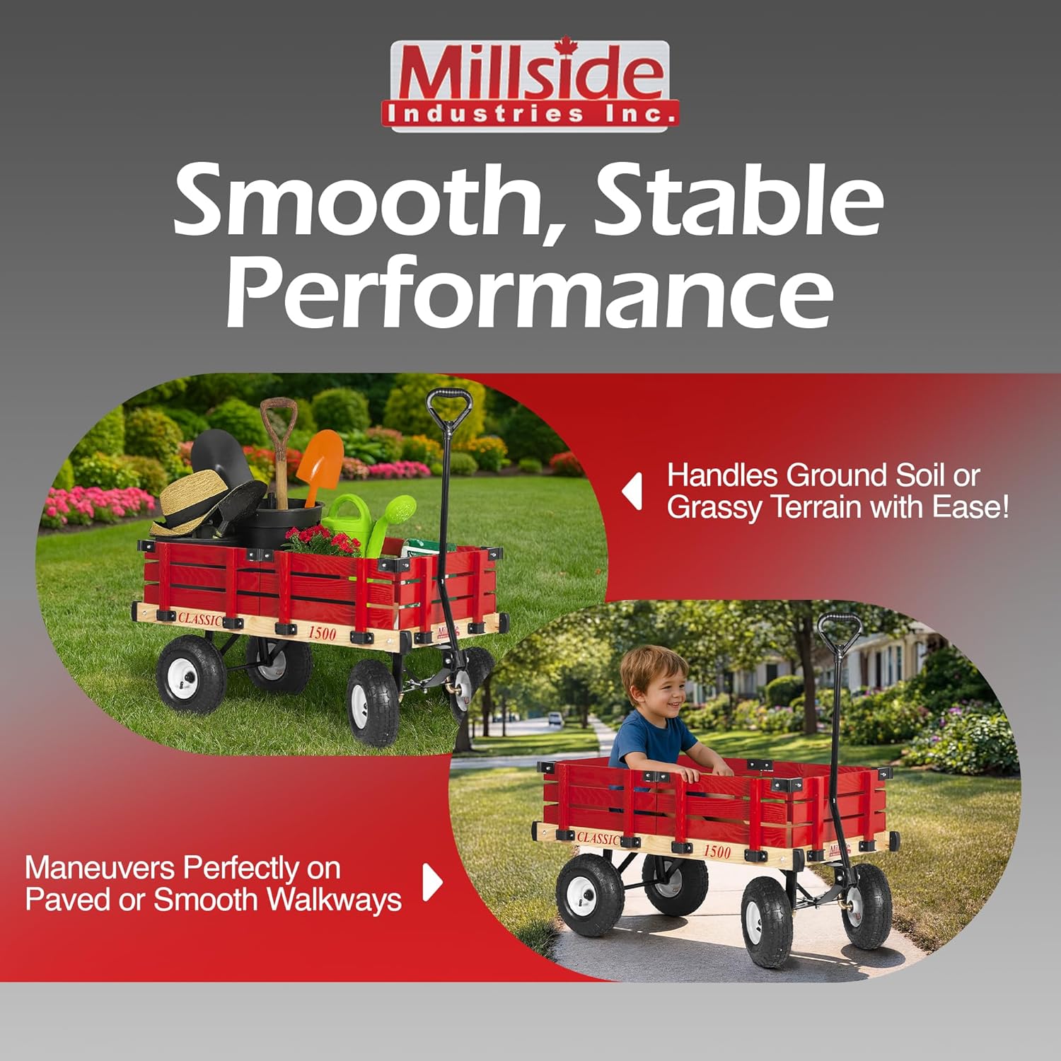Millside Industries Classic Wood Wagon with Red Removable Wooden Racks