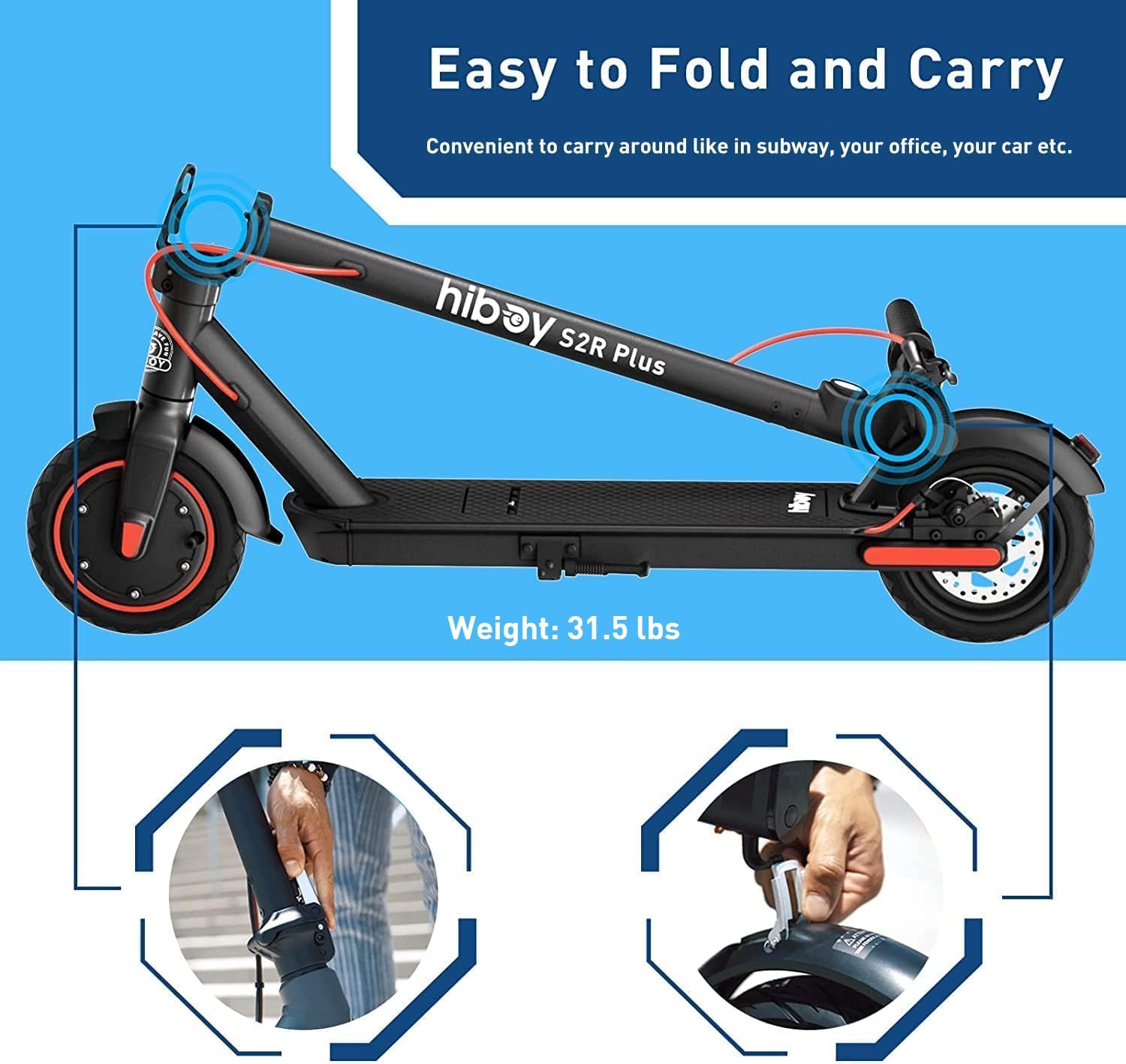 Hiboy S2R Plus/MAX Pro/U2 Pro Electric Scooter, 500W–810W Peak Motor, 19–22 MPH, 22–46.6 Miles Long Range, Foldable Commuter Electric Scooter for Adults