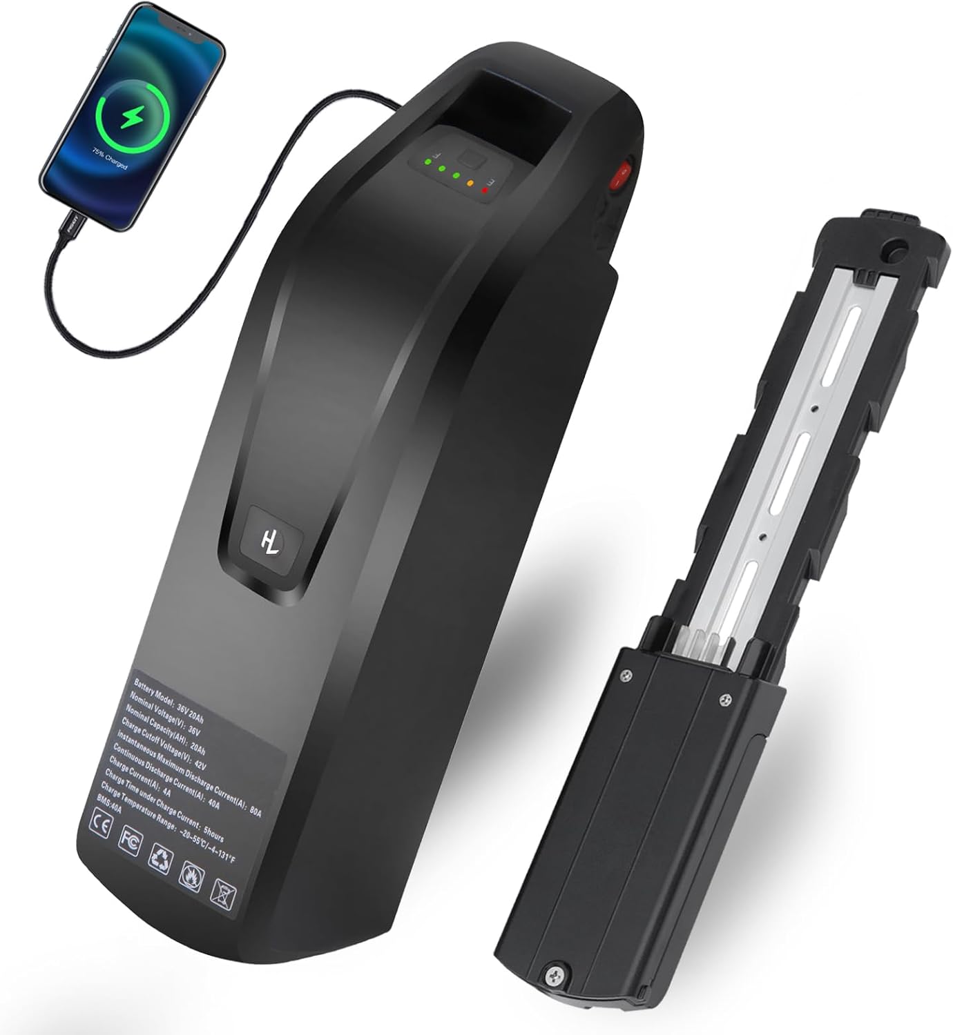 UAZ 36V 48V 52V Ebike Battery 4 Pin 10.4AH 15.6AH 20AH with 50A BMS, Safe Lock, LED Indicator Light, USB Port, for 250-1500W Motor E-Bike, Scooter, Electric Bicycle (36V20AH-4PIN)