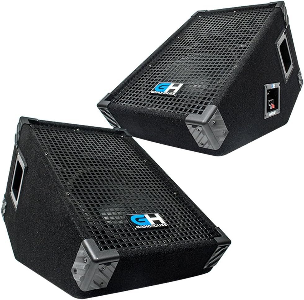 Grindhouse Speakers - GH10M-Pair - Pair of 10 Inch Passive Wedge Floor / Stage Monitors 300 Watts RMS each - PA/DJ Stage, Studio, Live Sound 10 Inch Monitor