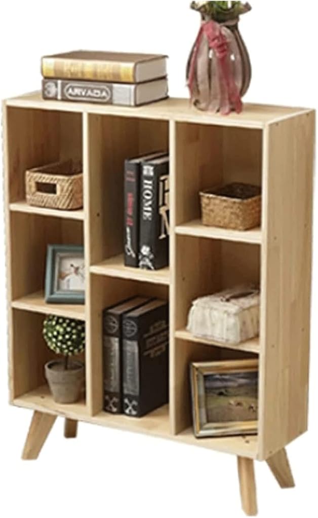 PAASHE Solid Wood Bookshelf Cabinet Leg Frame Design Bookcase Open Compartment Rack Bookcase Large Capacity 8 Grid Bookshelves