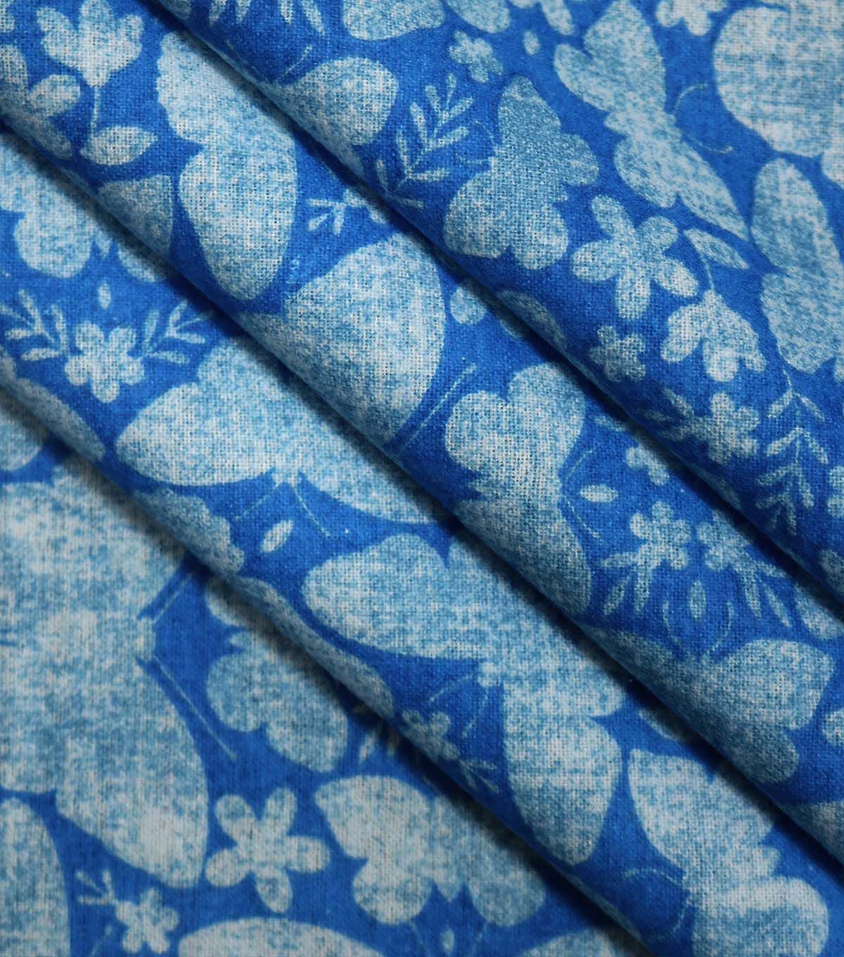 108 Blue Tonal Butterflies Blue Wide Flannel Fabric