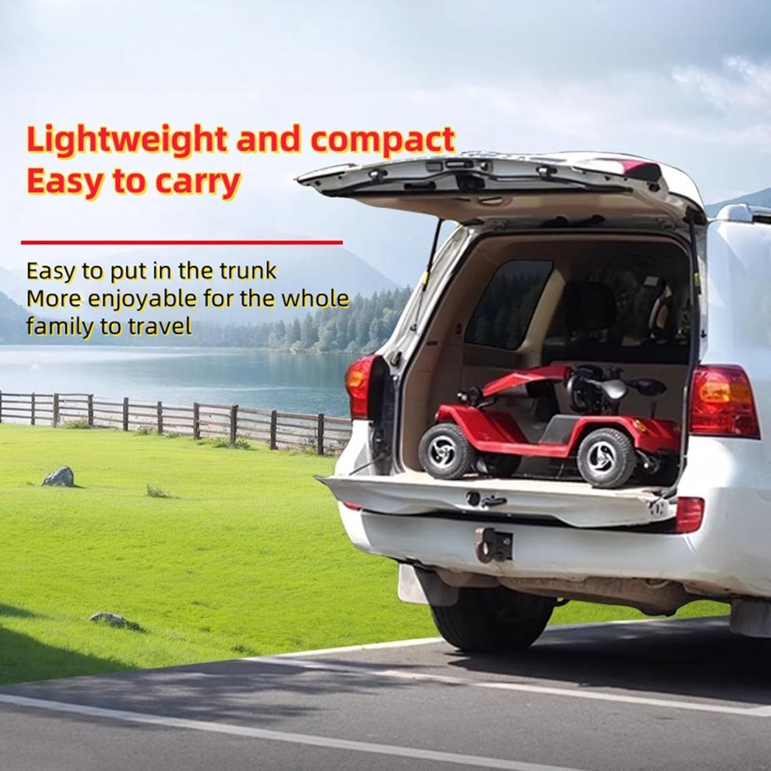 Automatic Folding Mobility,Mobility Scooters for Adults,Portable Long Range Mobility Scooter,Flip Up Arm Rest,Four Wheel Suspension,with Charger and Basket Double Version,40ah