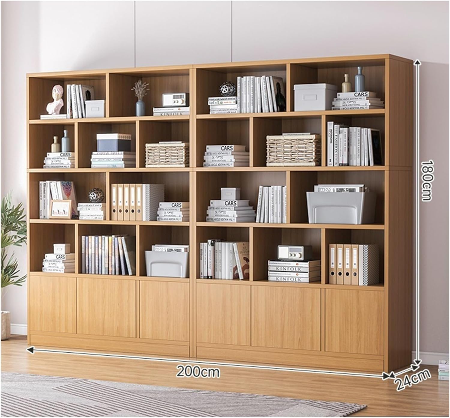 KIRANDY Solid Wood Combo Reading Bookshelf, Wall-Leaning Bookcase Display Shelves Entryway Divider Rack (Color : Oak Color 200x24x180cm)