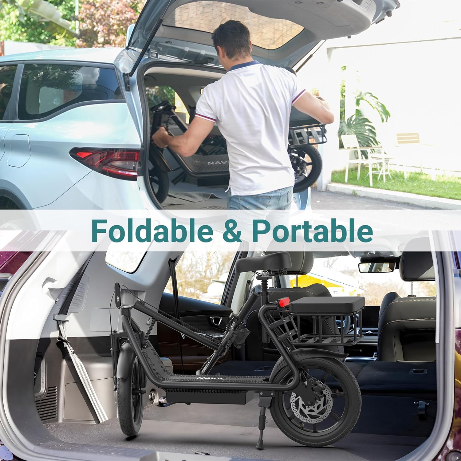 NAVIC Electric Scooter Adults,Max 19/27/49 Miles Ranges,Top Speed 19/22 mph,350/500W Peak Motor, Folding E-Scooter with Dual Braking Dual Suspension