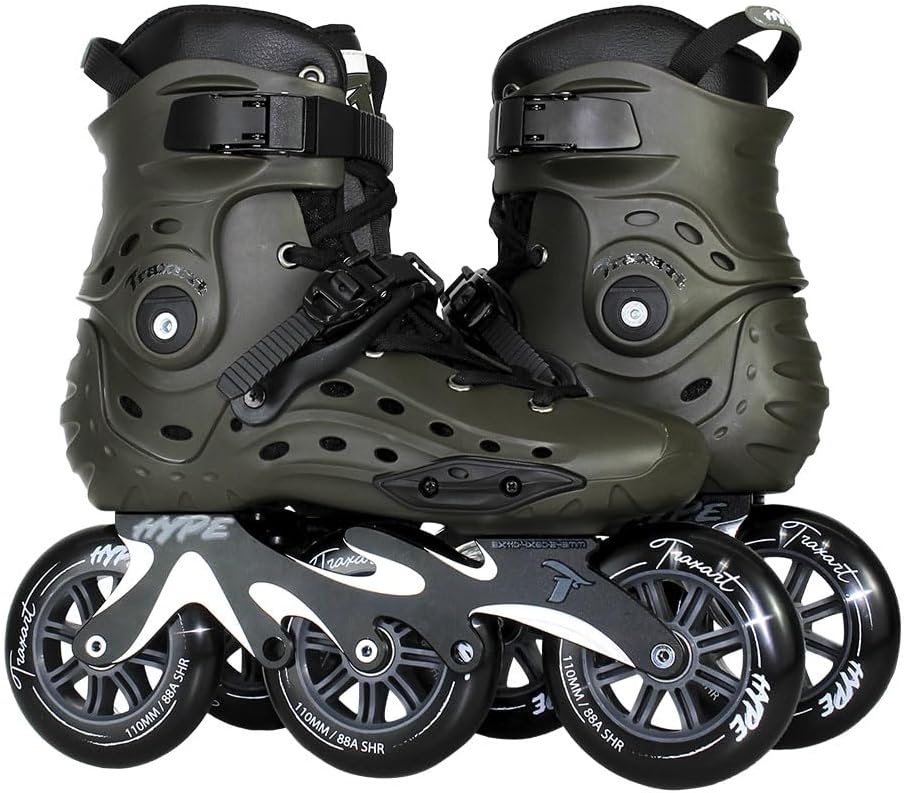 TRAXART Urban 3-Wheel Inline Skates – Hype Green Hardboot, CNC Aluminum Frame, 110mm Wheels, Chrome ABEC-9 Bearings for Men & Women