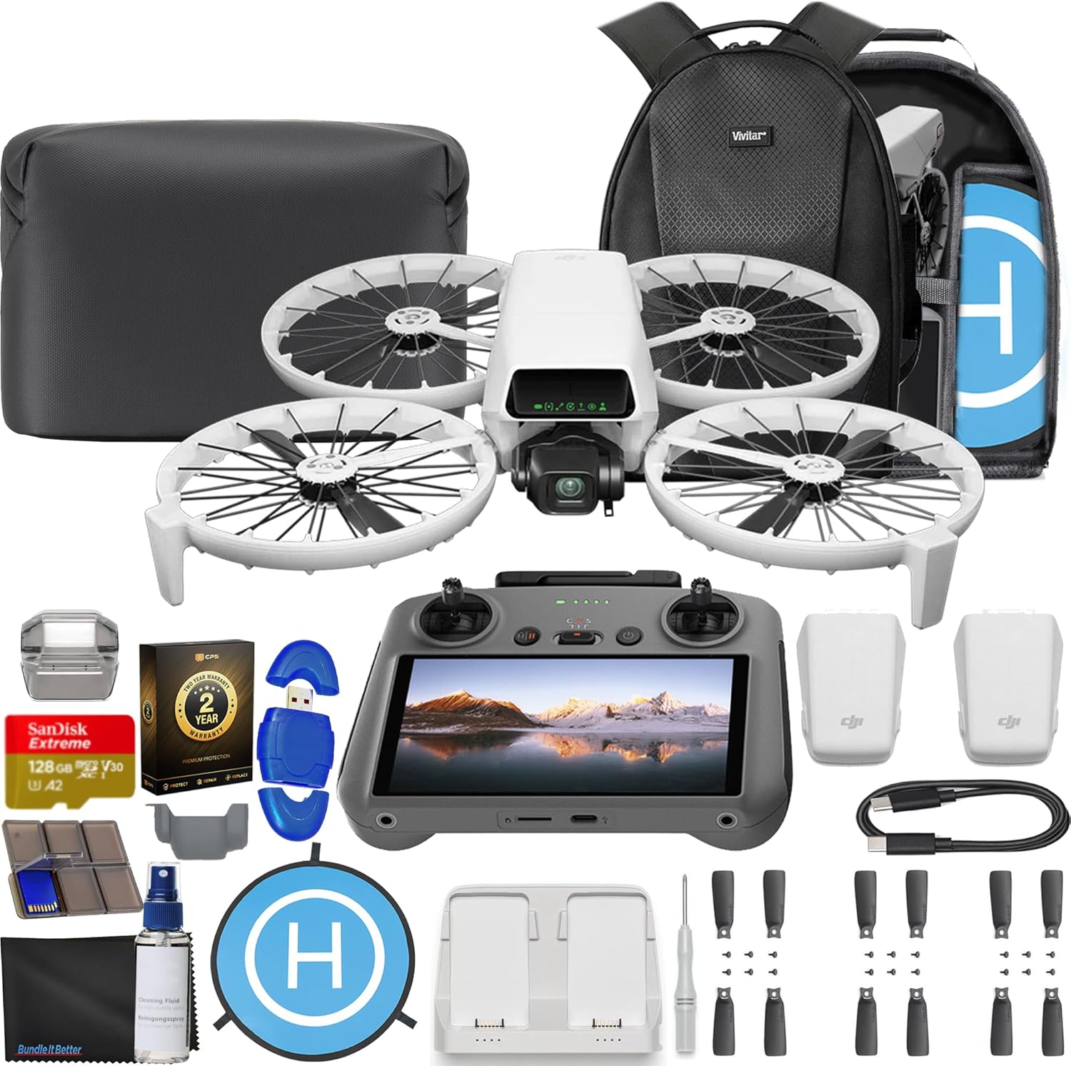 DJI Flip Fly More Combo With RC 2 Screen Remote Controller, Drone With 4K UHD Camera for Adults, Palm Takeoff, Auto Return, Intelligent Flight, 3 Batteries for 93-Min Flight Time Bundle with 2x 128GB Memory Card, CPS 2 Year Warranty + Pilot Kit