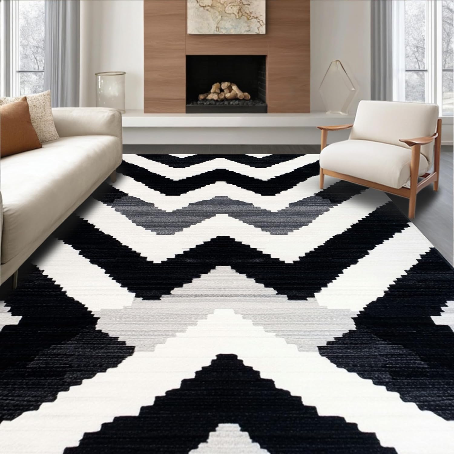 Flatwoven High Traffic Area Rug 8x10, Deluxe Computer Chair Area Rug with Heavy Duty Anti Slide Bottom Layer, Non Slip, Stain Resistant, Washable Area Rugs for Living Room, Bedroom (Black, 8x10)