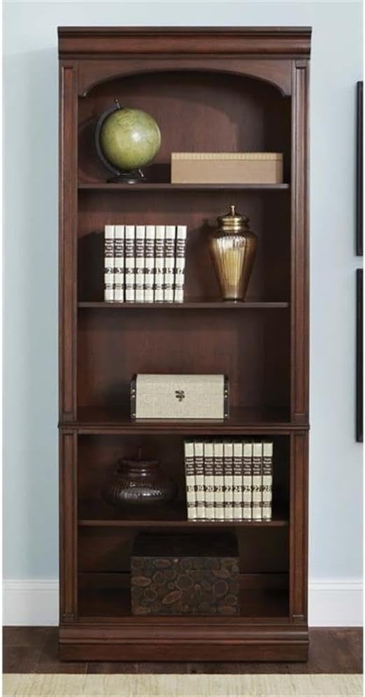 Pemberly Row Traditional Wood Executive Open Bookcase in Cognac