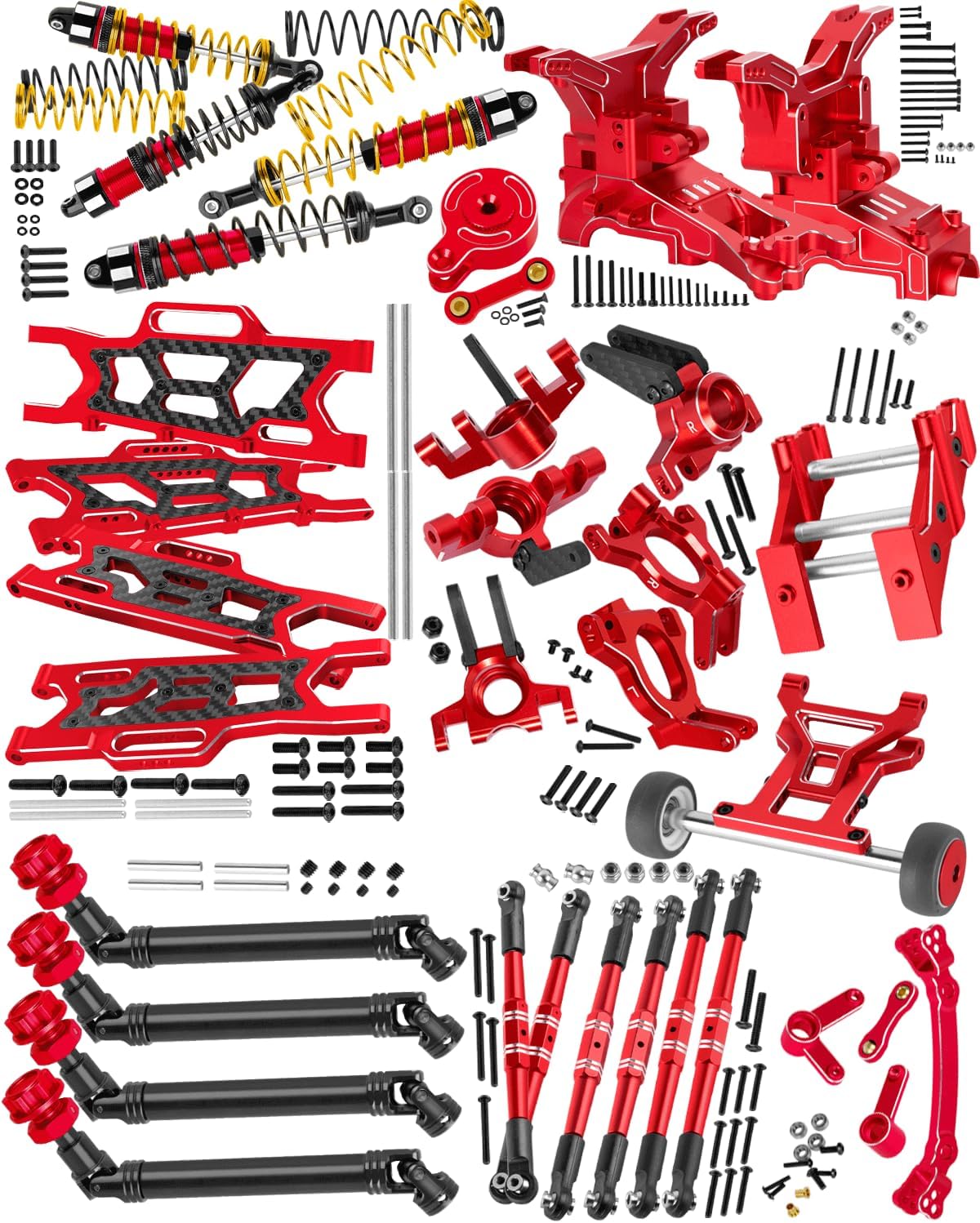 Upgrades Part for 1/10 Kraton/Outcast 4x4 4S V2 BLX,RC Shock Absorber,Driveshafts,A-Arm,Turnbuckles,Caster Blocks Set,Steering,Front Rear Gearbox,Wheelie Bar,Wing Mout,25T Servo,Red