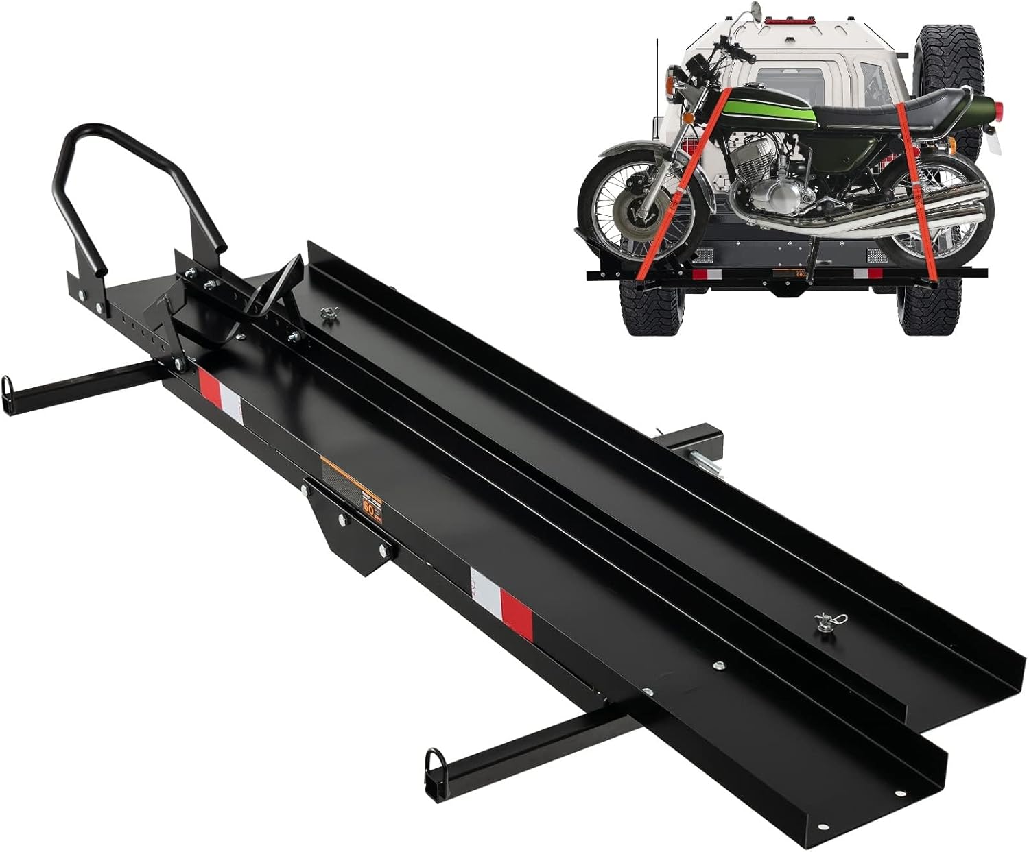 Goplus Motorcycle Hitch Carrier, 600LBS Motorcycle Carrier Hitch Mount with Loading Ramp, Dirt Bike Trailer, Heavy Duty Motor Cycle Rack, Fit Up to 7.5” Wide Tire