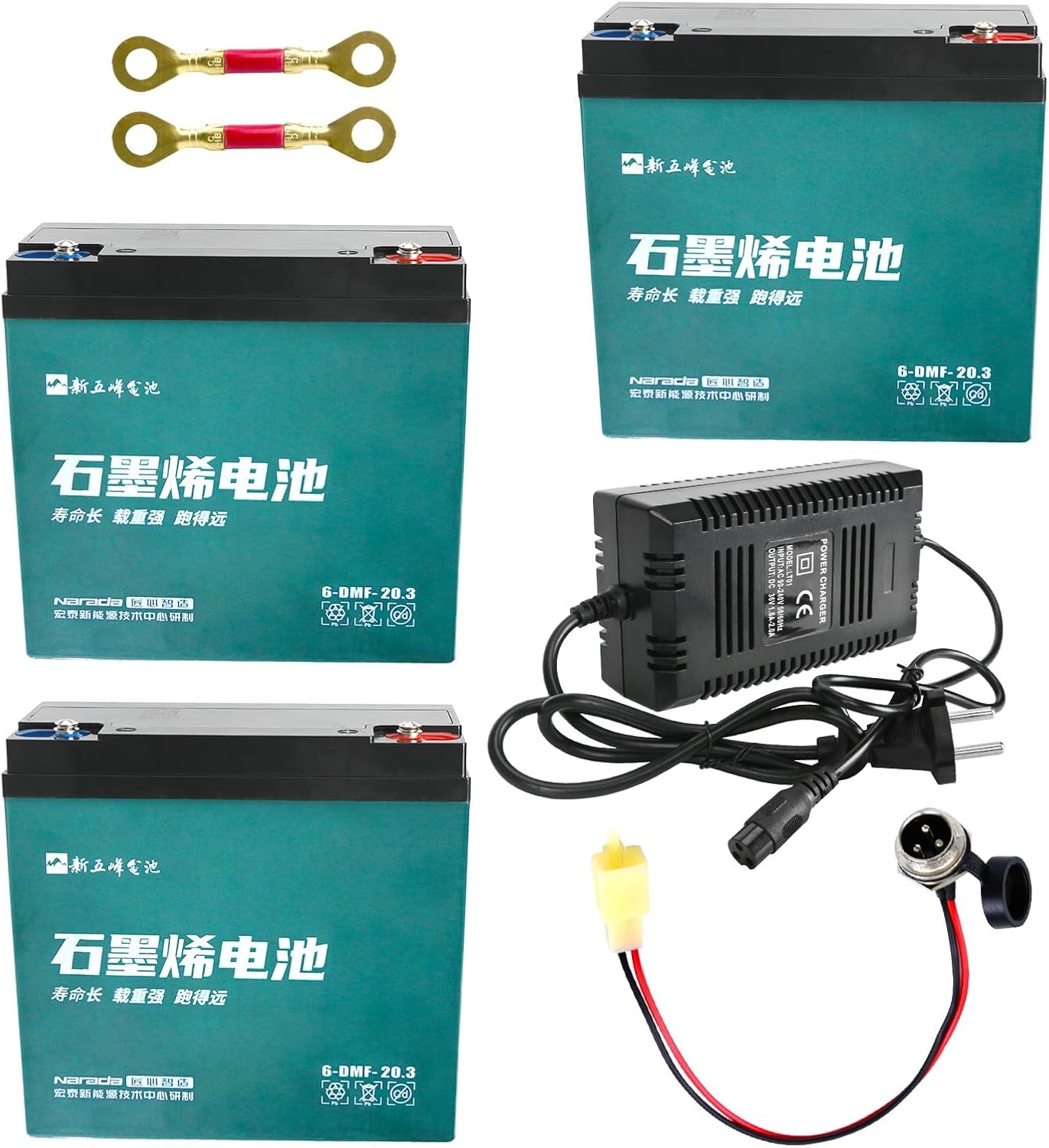 12V 20Ah 6-DMF-20 6-DZF-20 6-DZM-20 AGM Battery Set with 36V Charger – 3 Pack Sealed SLA Maintenance-Free for 36V Scooter Go Kart ATV Lawn Mower Jet Ski Snowmobile Mobility Equipment