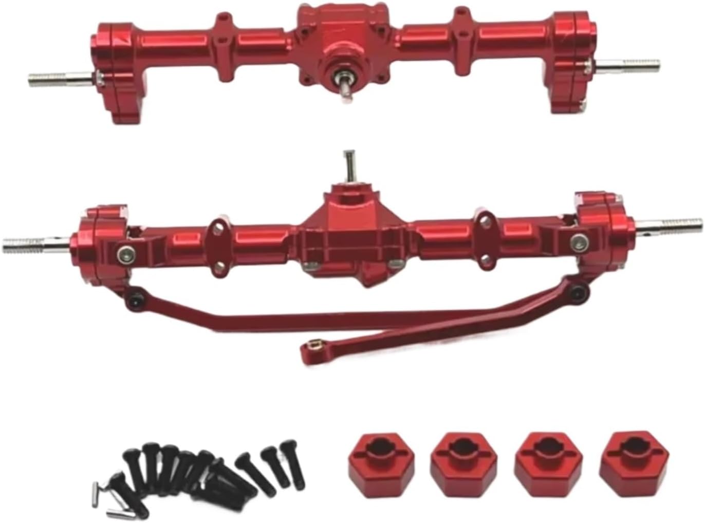 Rc Components For MN For MN168 1/12 Metal Upgrade Portal Axle Kit Front And Rear Assembly 12mm Adapter RC Car Accessories Parts Replacement Repair(Red)
