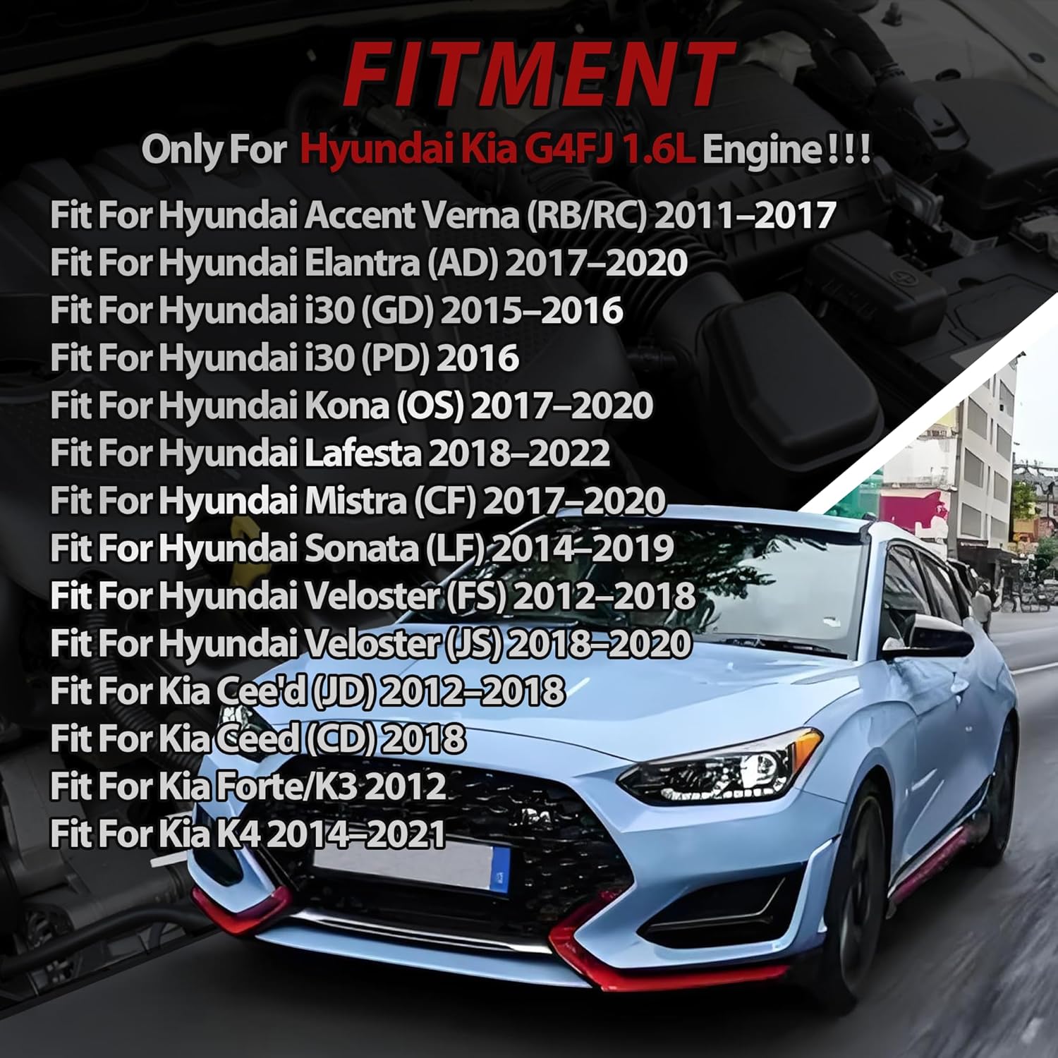 G4FJ 1.6 Engine Overhaul Rebuild Kit with Crankshaft Piston & Connecting Rods Timing Chain Kit Fit for Hyundai Kia 1.6L 2011-2021 Replace #20910-2BU06 21020-2B000